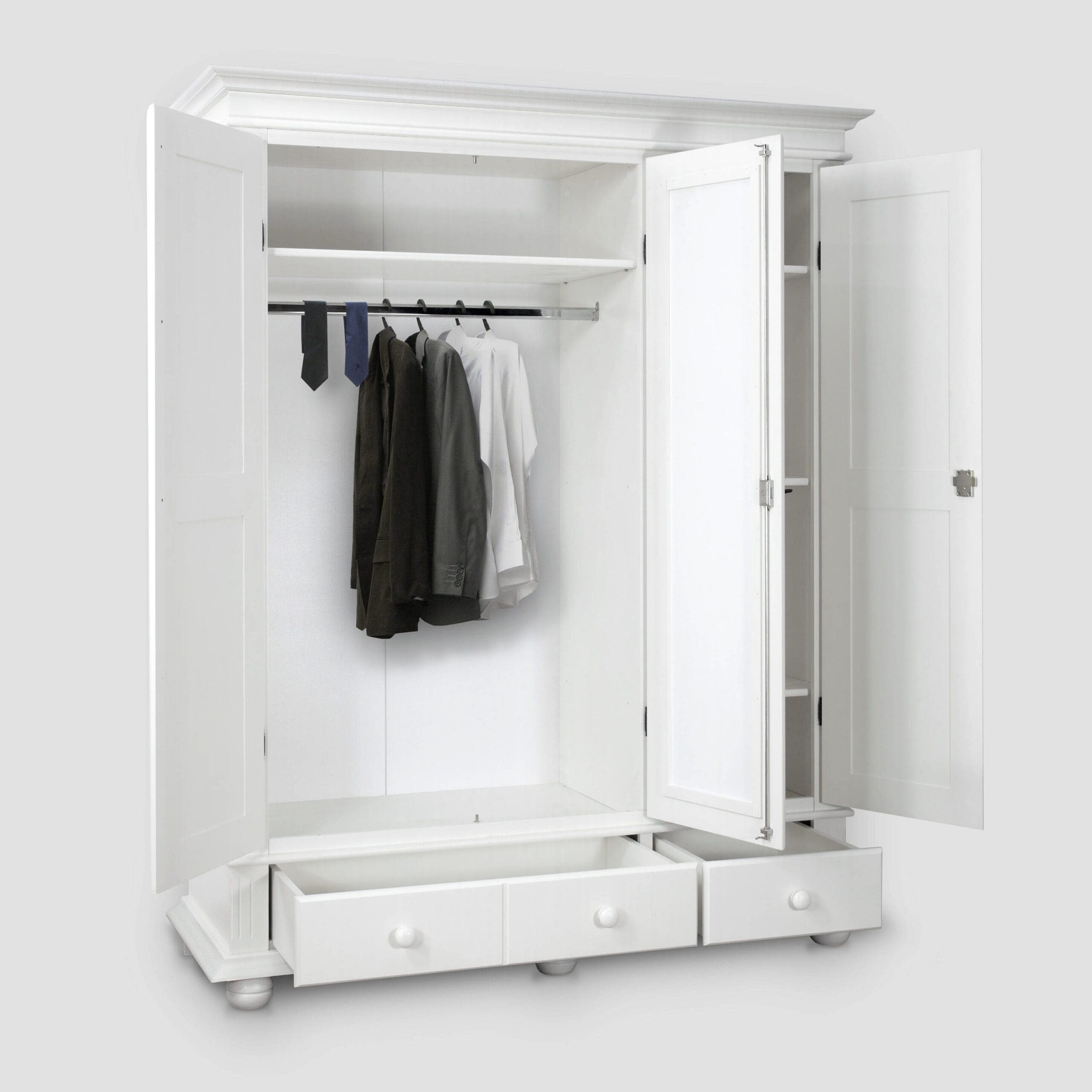 Nordby Massivholzschrank, 3 Türen, 2 Schubladen