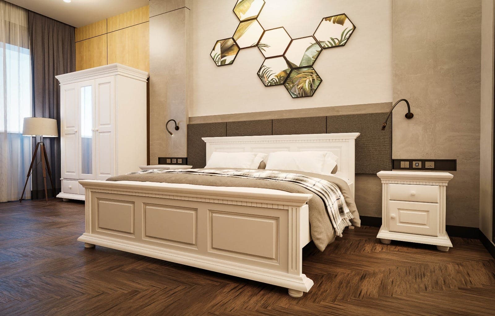 Schlafzimmer Fjord 3 aus Massivholz mit Bett und Kleiderschrank