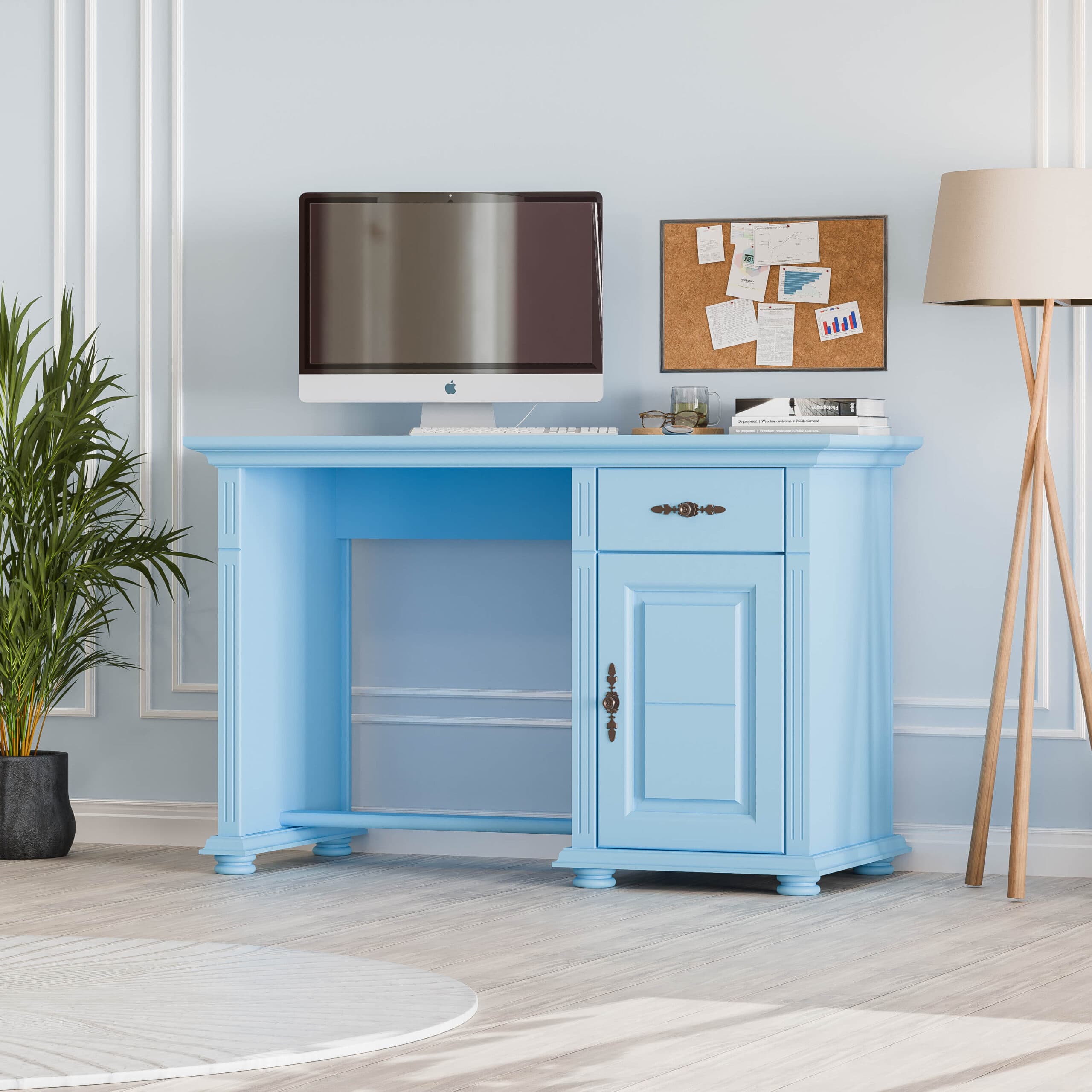 Schreibtisch Skagen Baby Blue aus Massivholz mit Schublade
