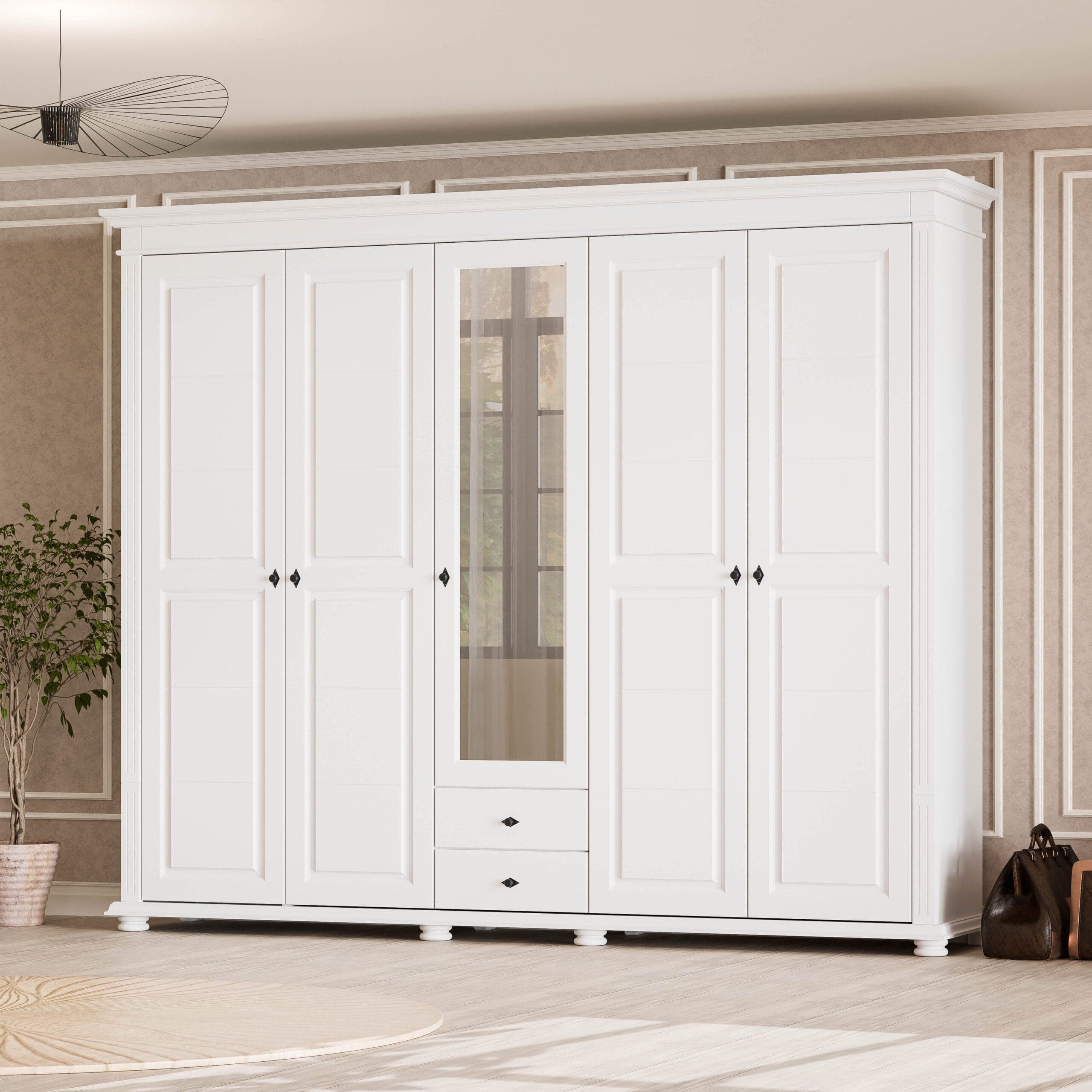 Massivholzschrank „Skagen“ mit 5 Türen, 242 cm