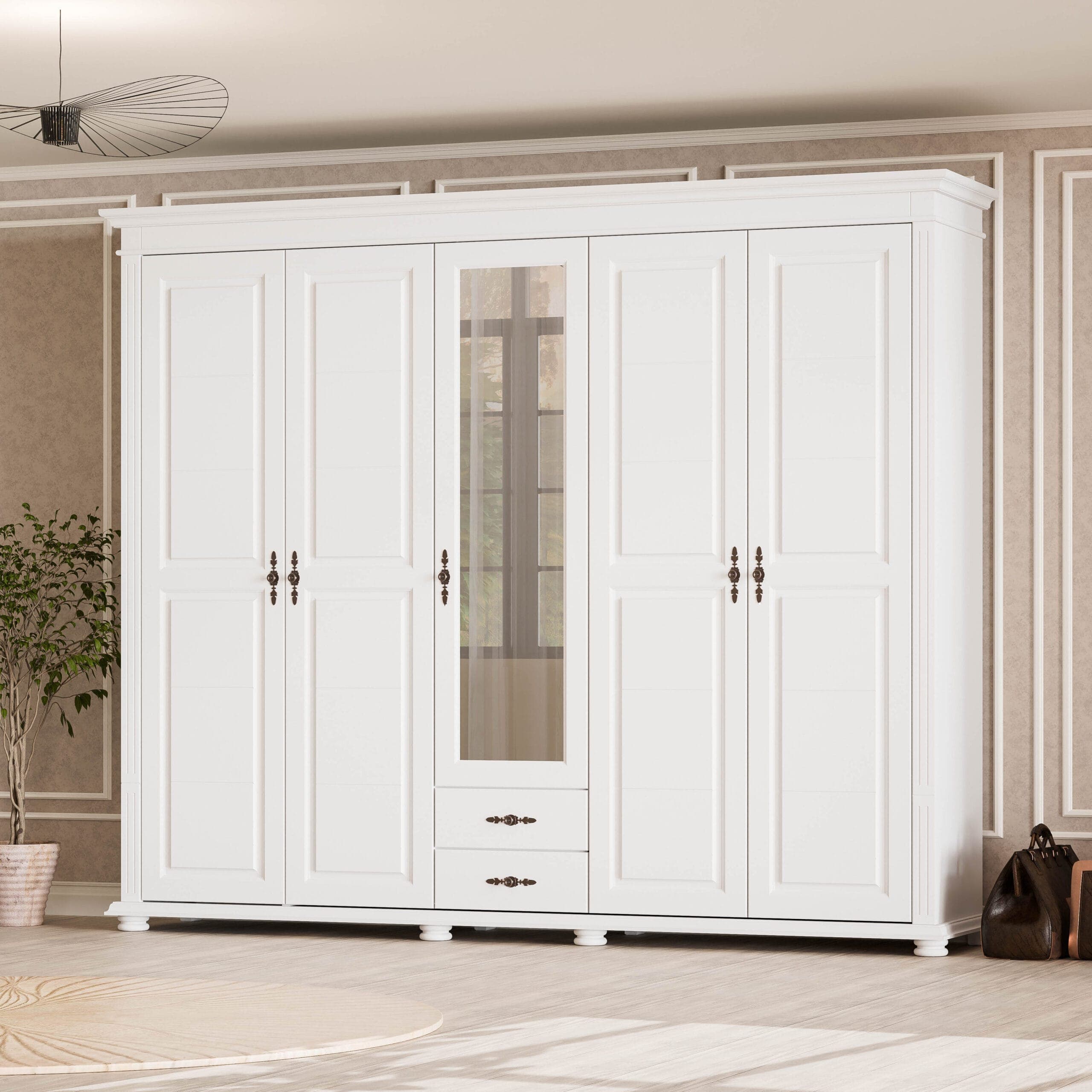 Massivholzschrank „Skagen“ mit 5 Türen, 242 cm
