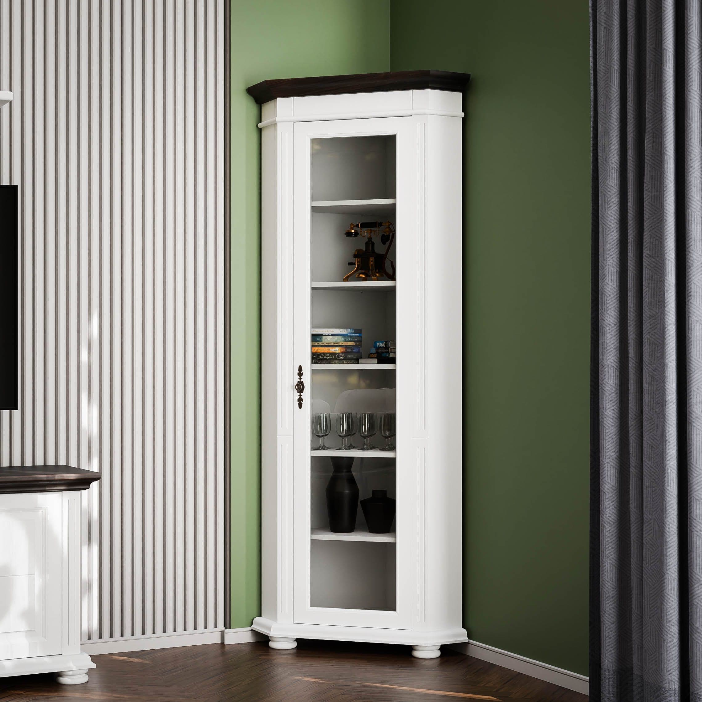 Eckvitrine Skagen mit Glasfront aus Massivholz