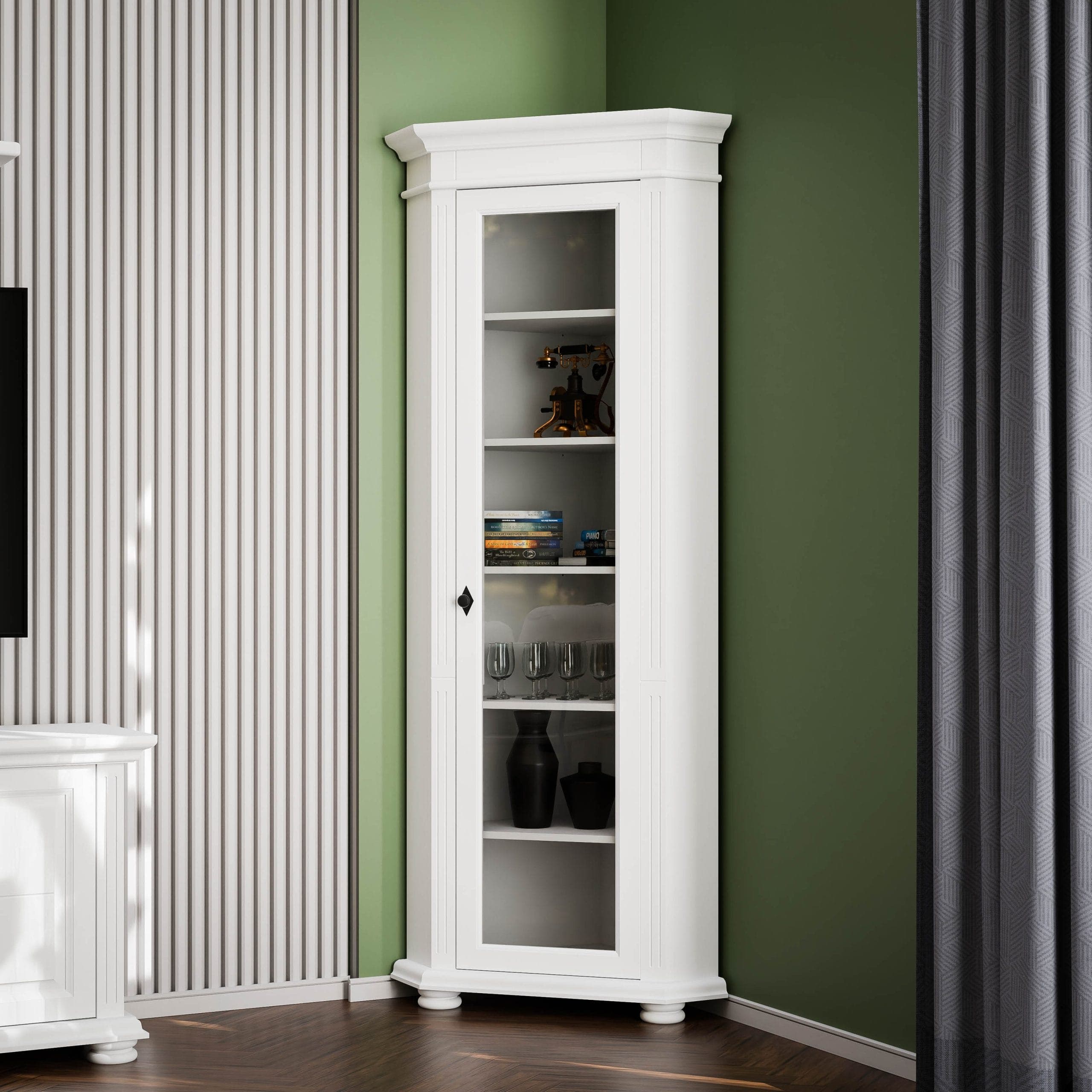 Eckvitrine Skagen mit Glasfront aus Massivholz