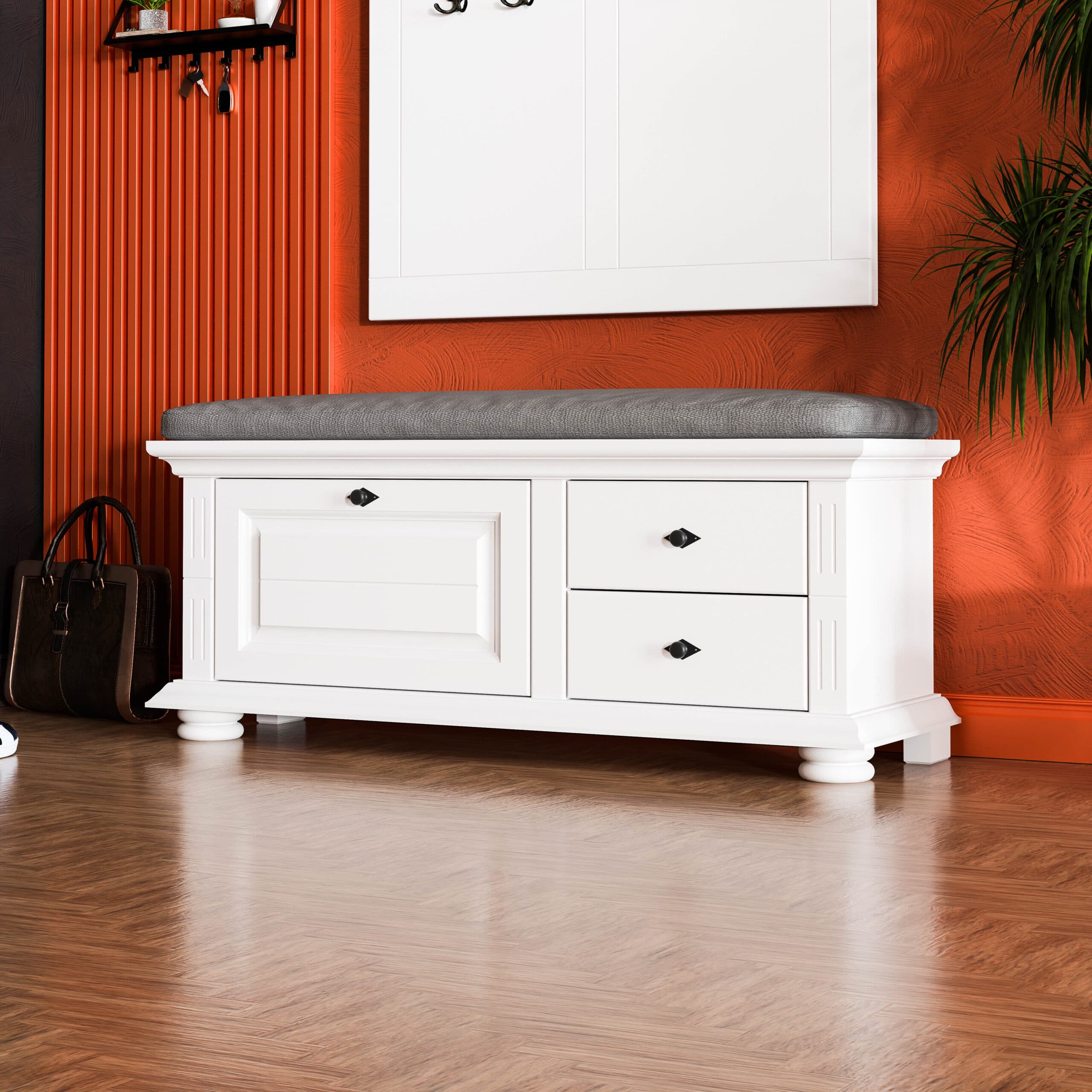 Sitzbank „Skagen“ aus Massivholz mit weichem Kissen