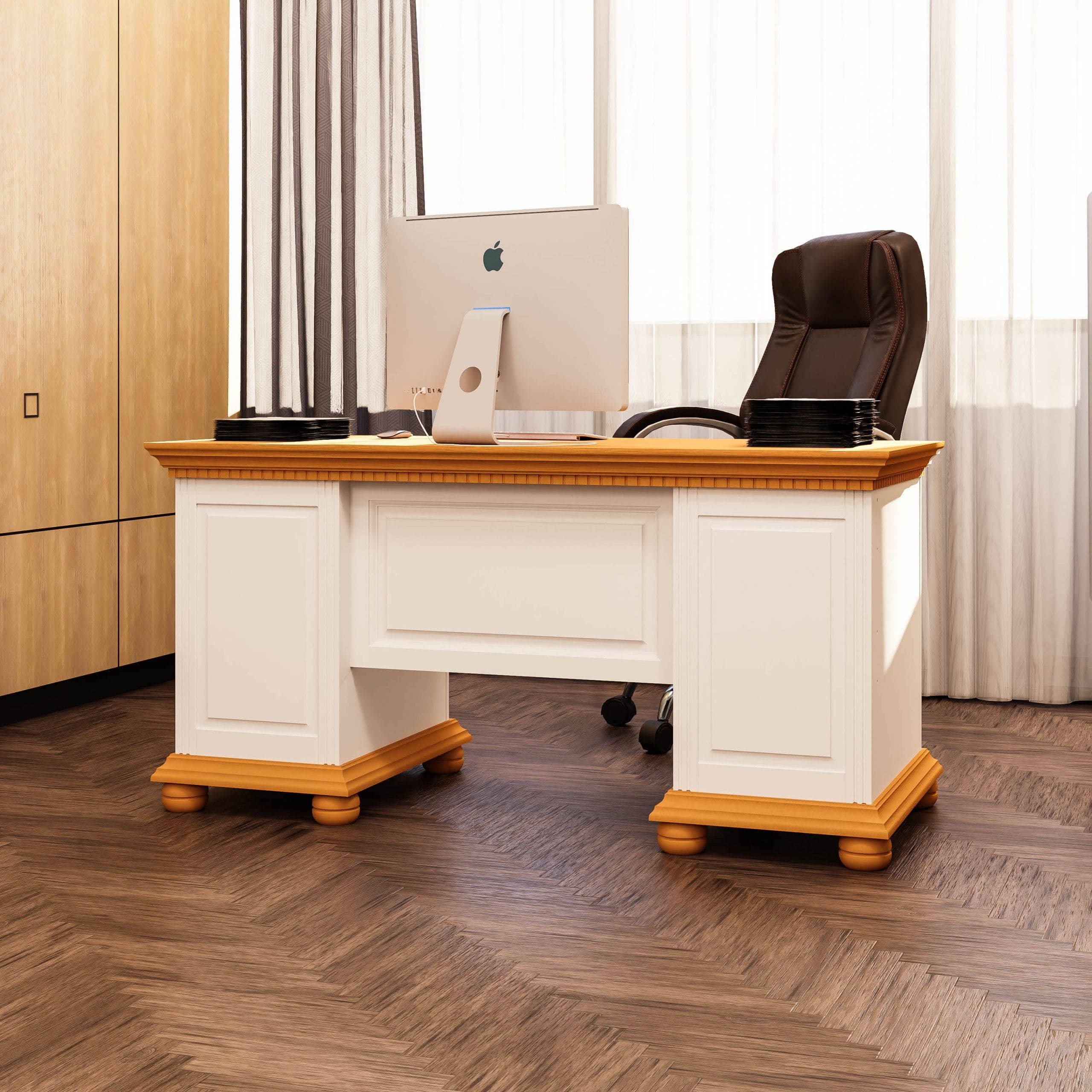 Massivholz-Schreibtisch „Fjord“ mit zwei Schränken