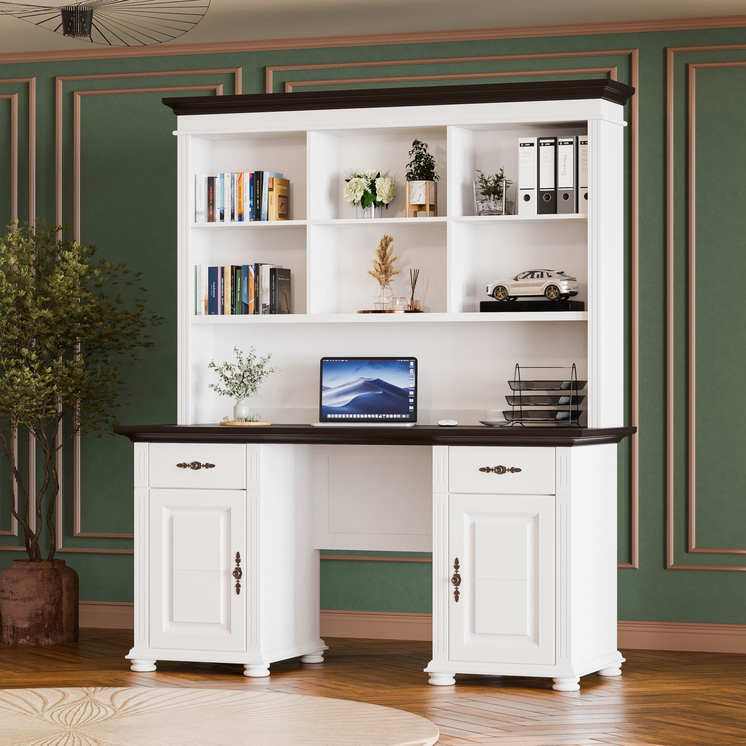 Schreibtisch Skagen mit 2 Korpussen und Regal, Massivholz