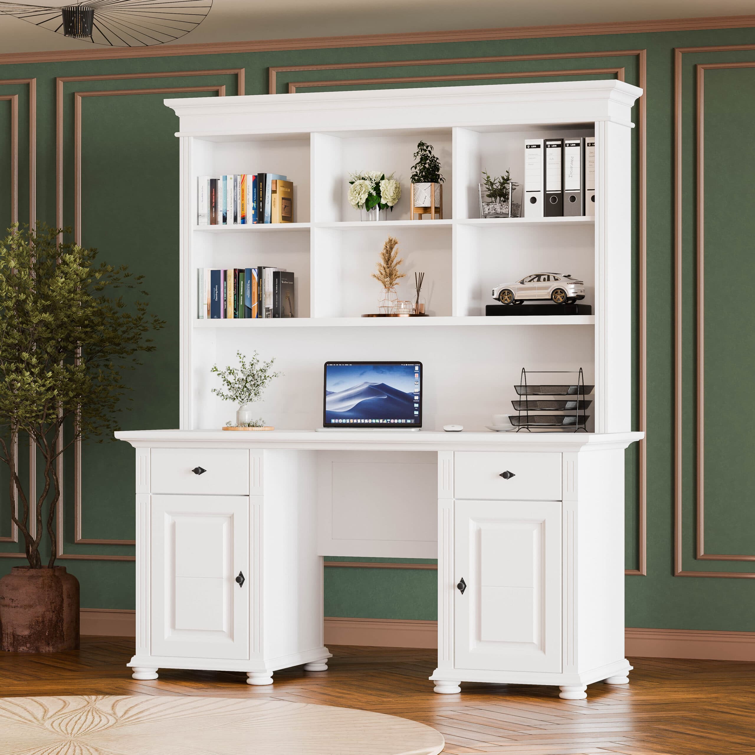 Schreibtisch Skagen mit 2 Korpussen und Regal, Massivholz