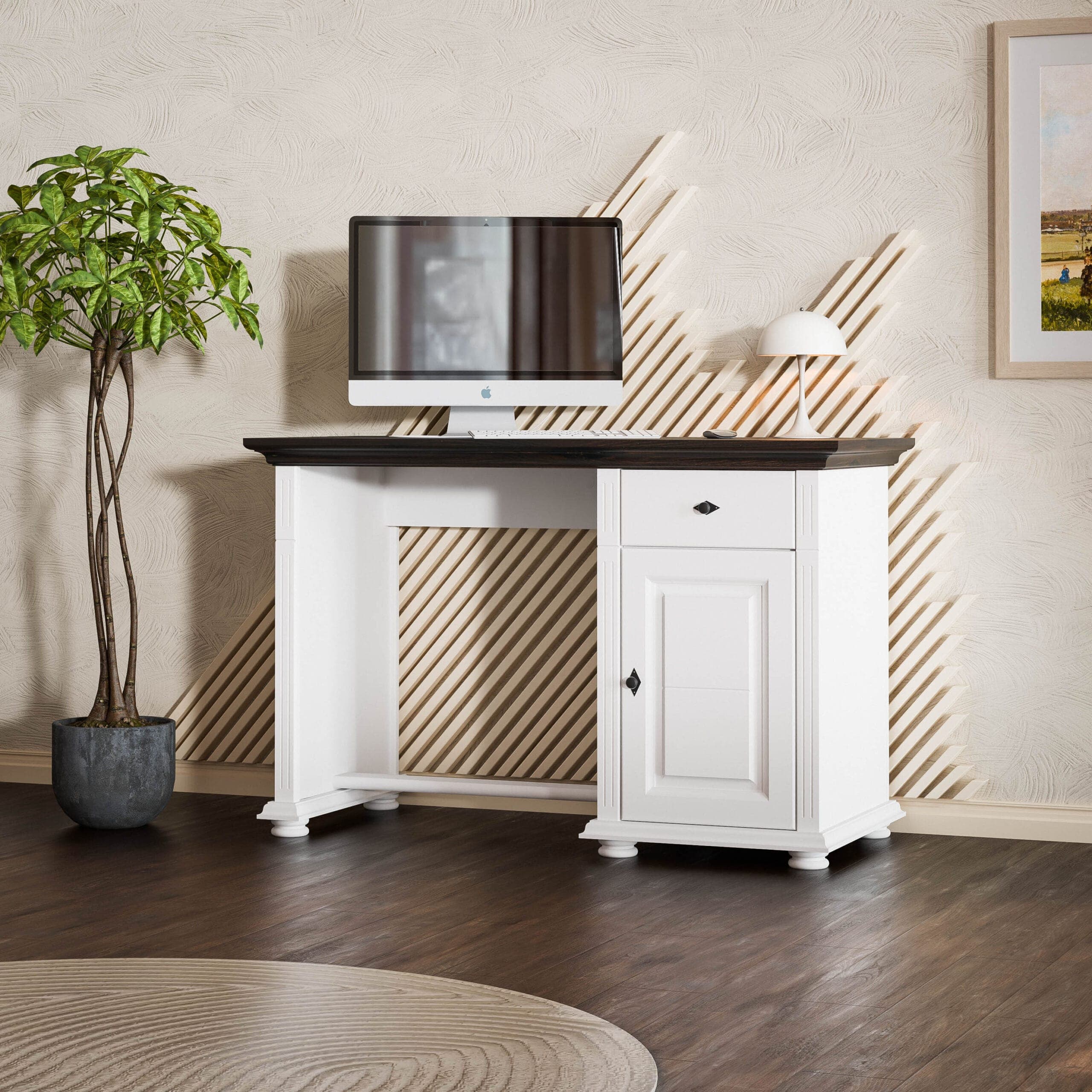 Schreibtisch „Skagen“ aus Massivholz mit Tür und Schublade