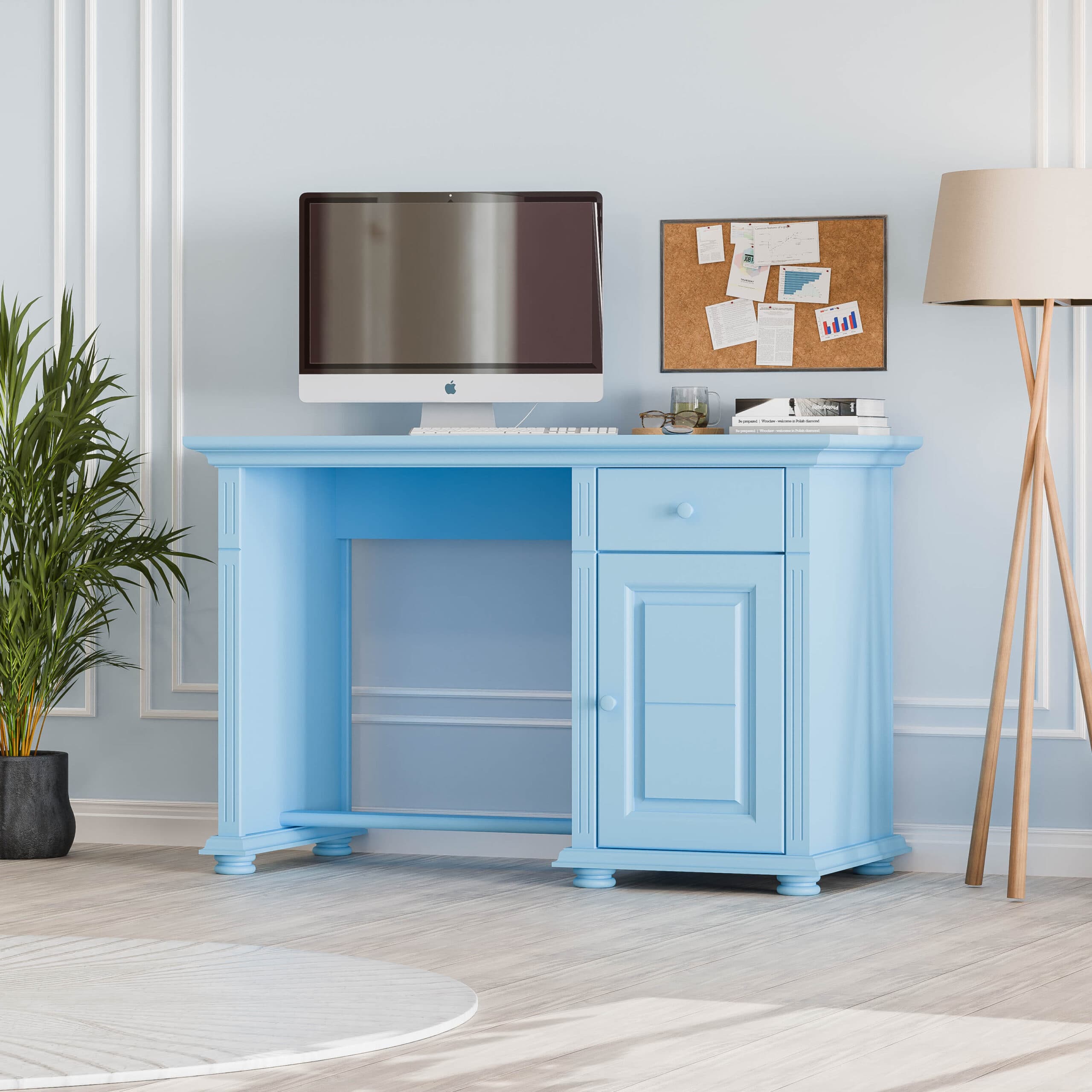 Schreibtisch Skagen Baby Blue aus Massivholz mit Schublade