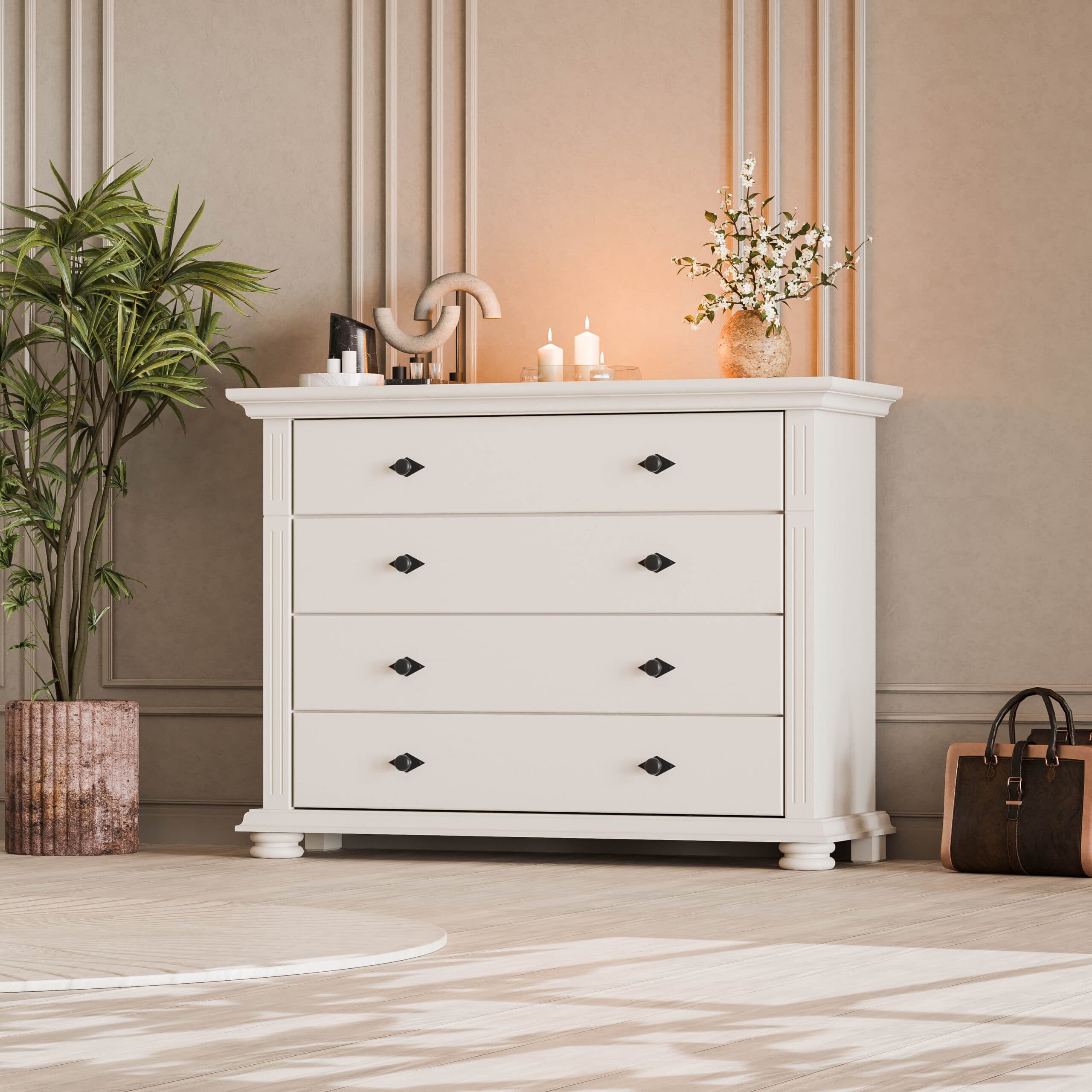Skagen Massivholz-Kommode mit 4 Schubladen, Kaschmirbeige