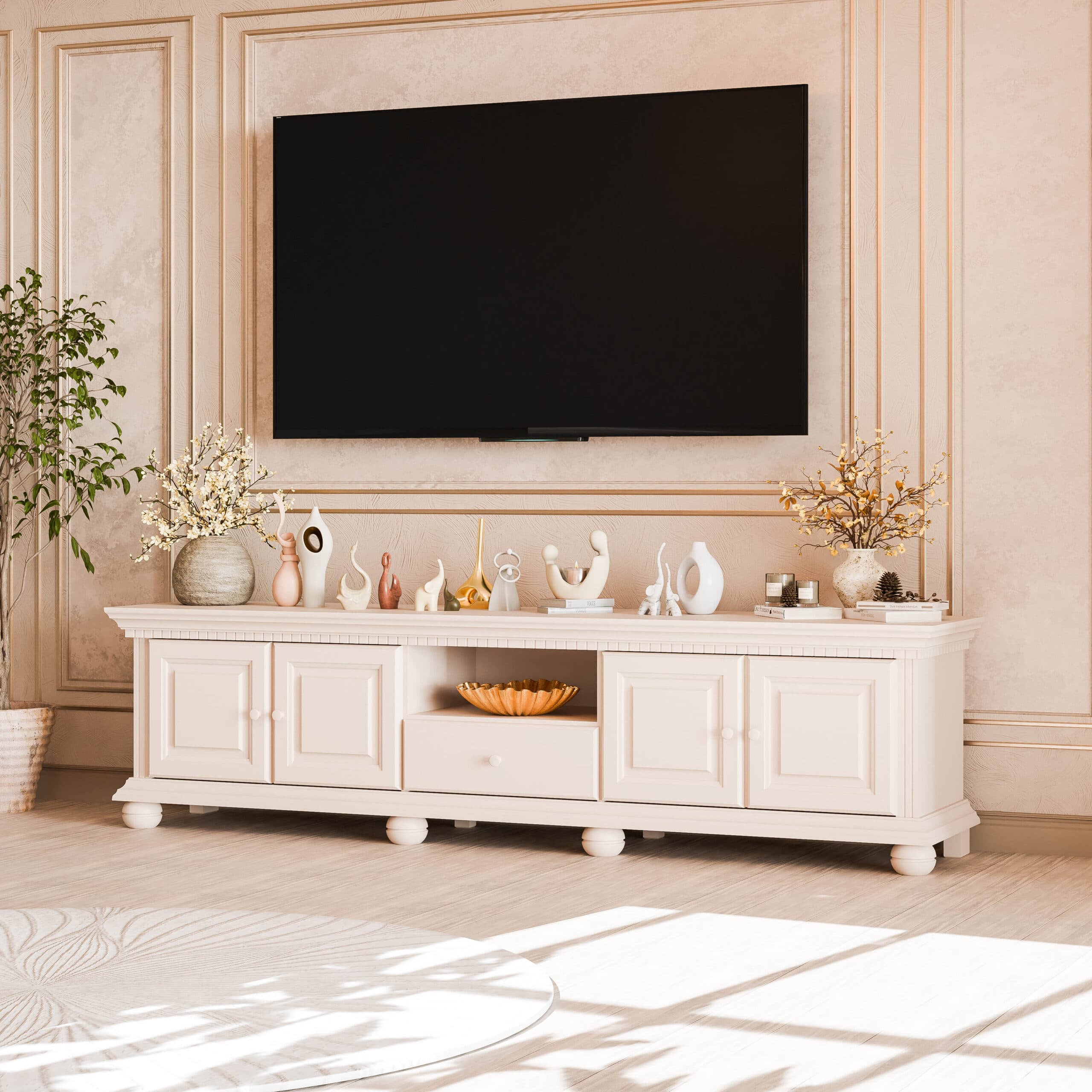 TV-Kommode Fjord 200 cm aus Massivholz, Puderbeige