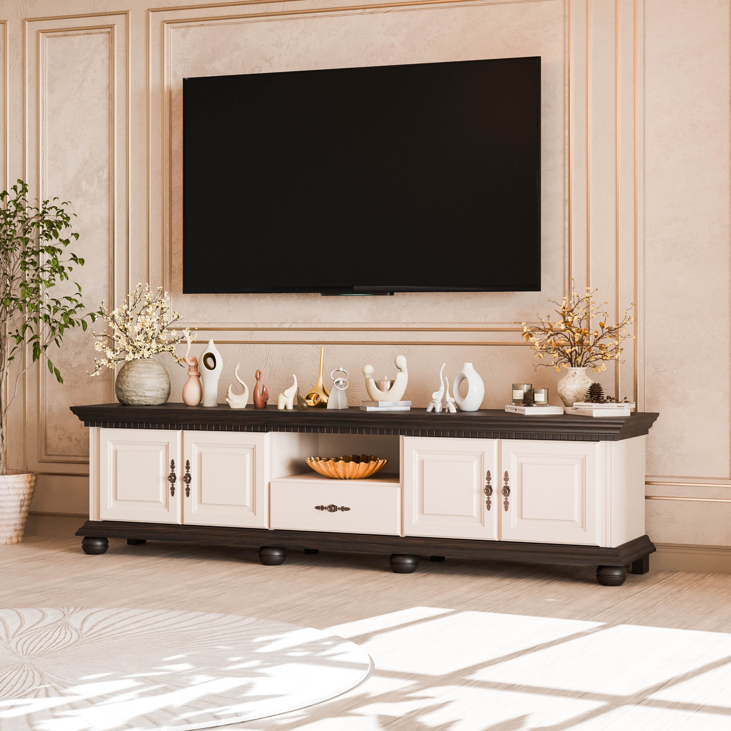 TV-Kommode Fjord 200 cm aus Massivholz, Puderbeige