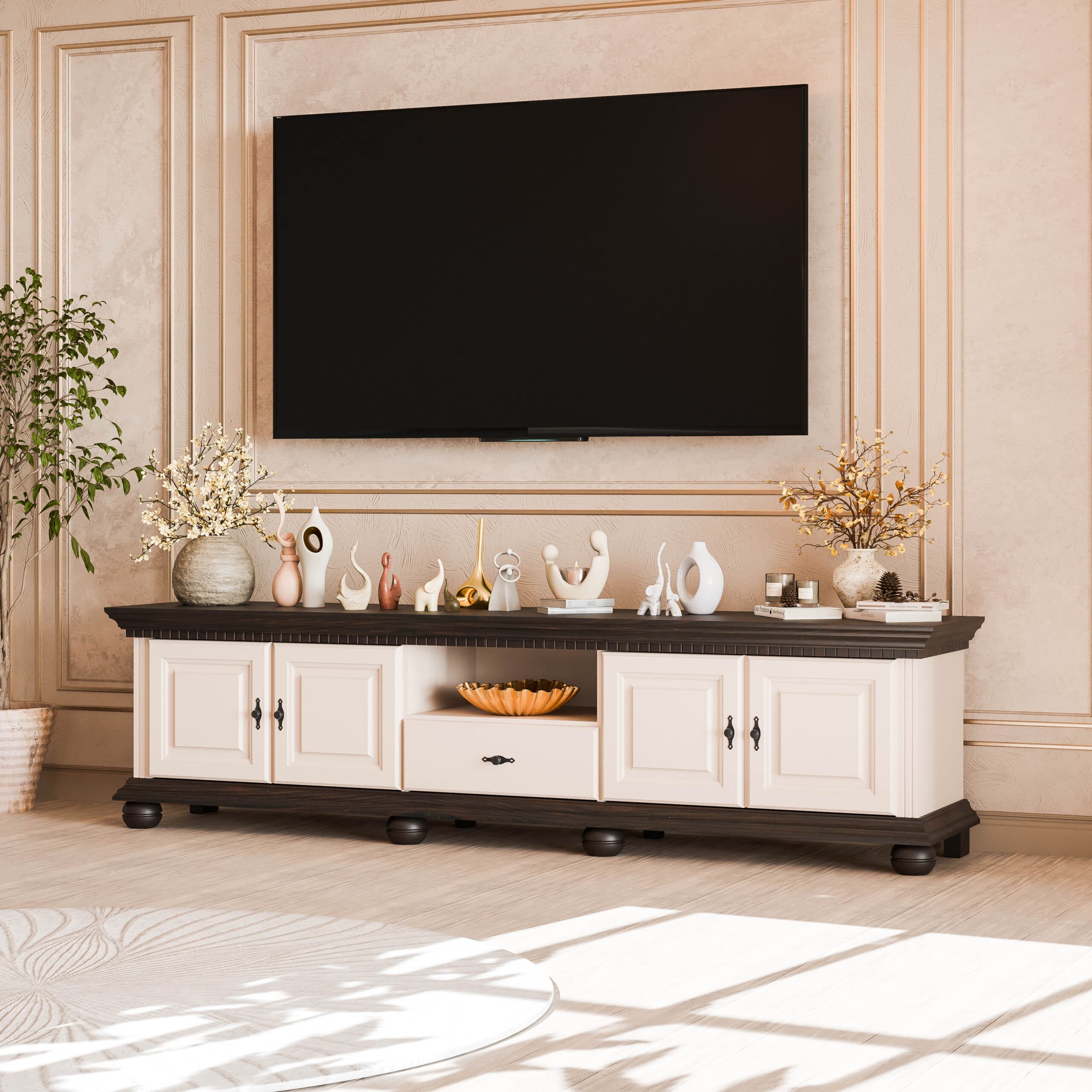 TV-Kommode Fjord 200 cm aus Massivholz, Puderbeige
