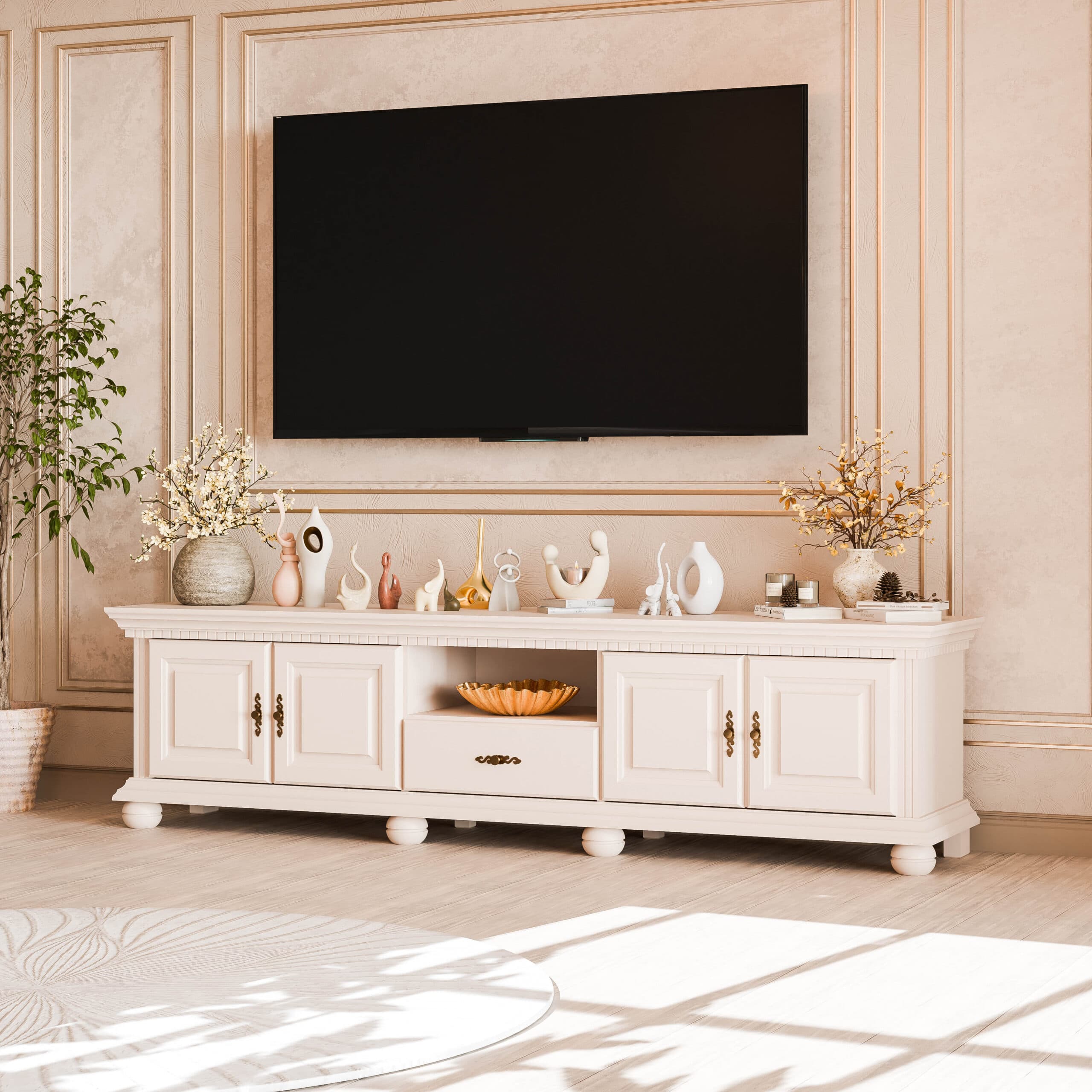 TV-Kommode Fjord 200 cm aus Massivholz, Puderbeige
