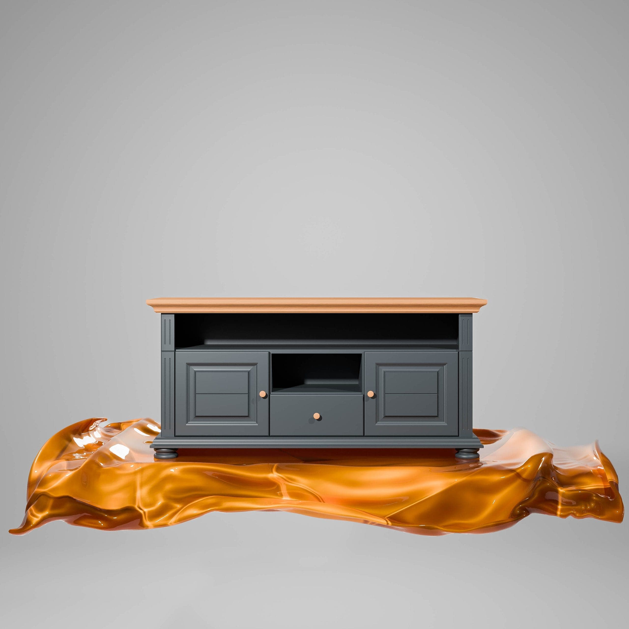 Großer TV-Schrank Skagen aus Massivholz, Anthrazit