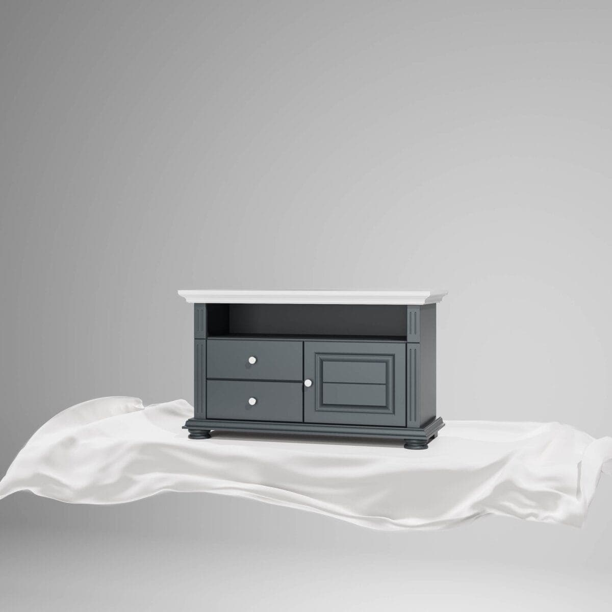 Kleiner TV-Schrank Skagen aus Massivholz, Anthrazit