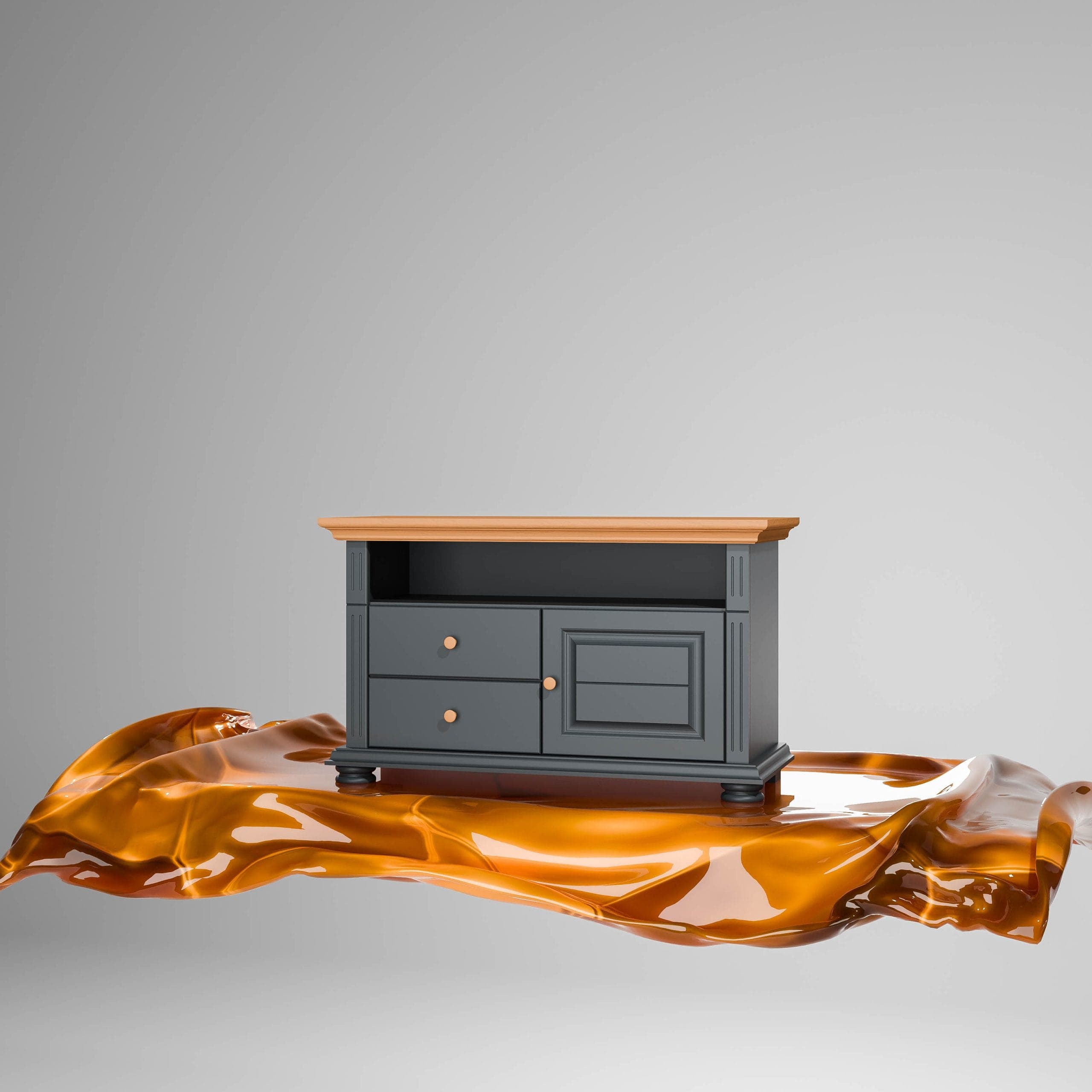Kleiner TV-Schrank Skagen aus Massivholz, Anthrazit