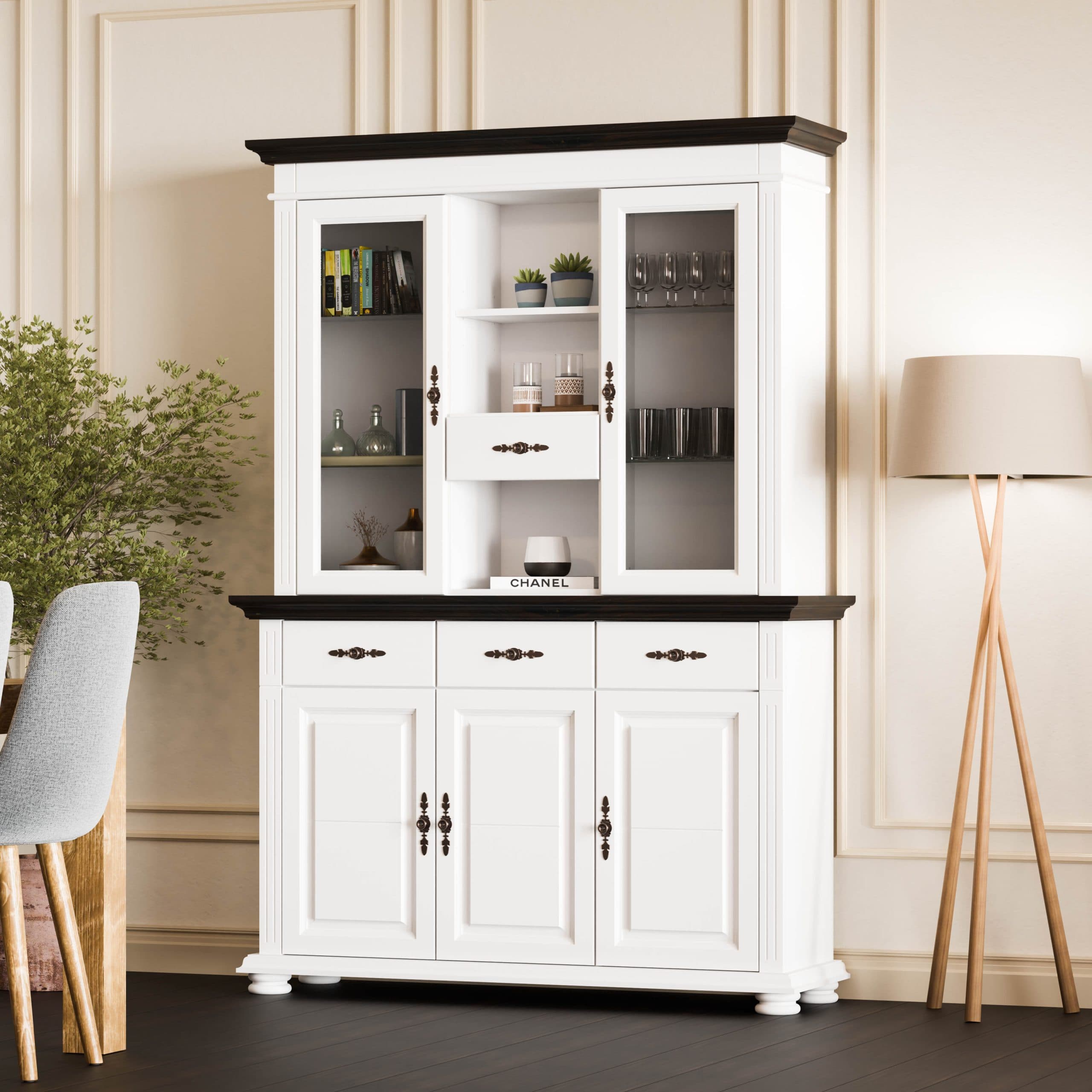 Sideboard mit Vitrine Skagen aus Massivholz fürs Esszimmer