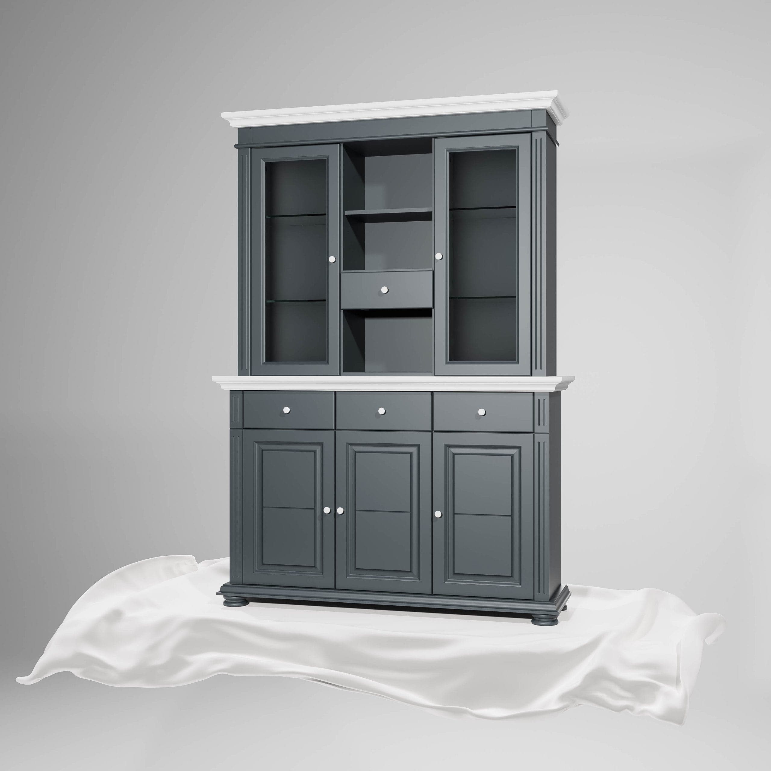 Sideboard mit Vitrine Skagen aus Massivholz, Anthrazit