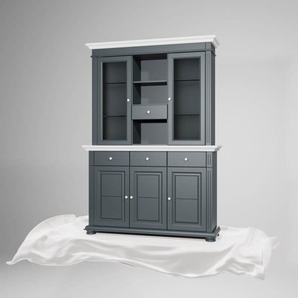 Sideboard mit Vitrine Skagen aus Massivholz, Anthrazit