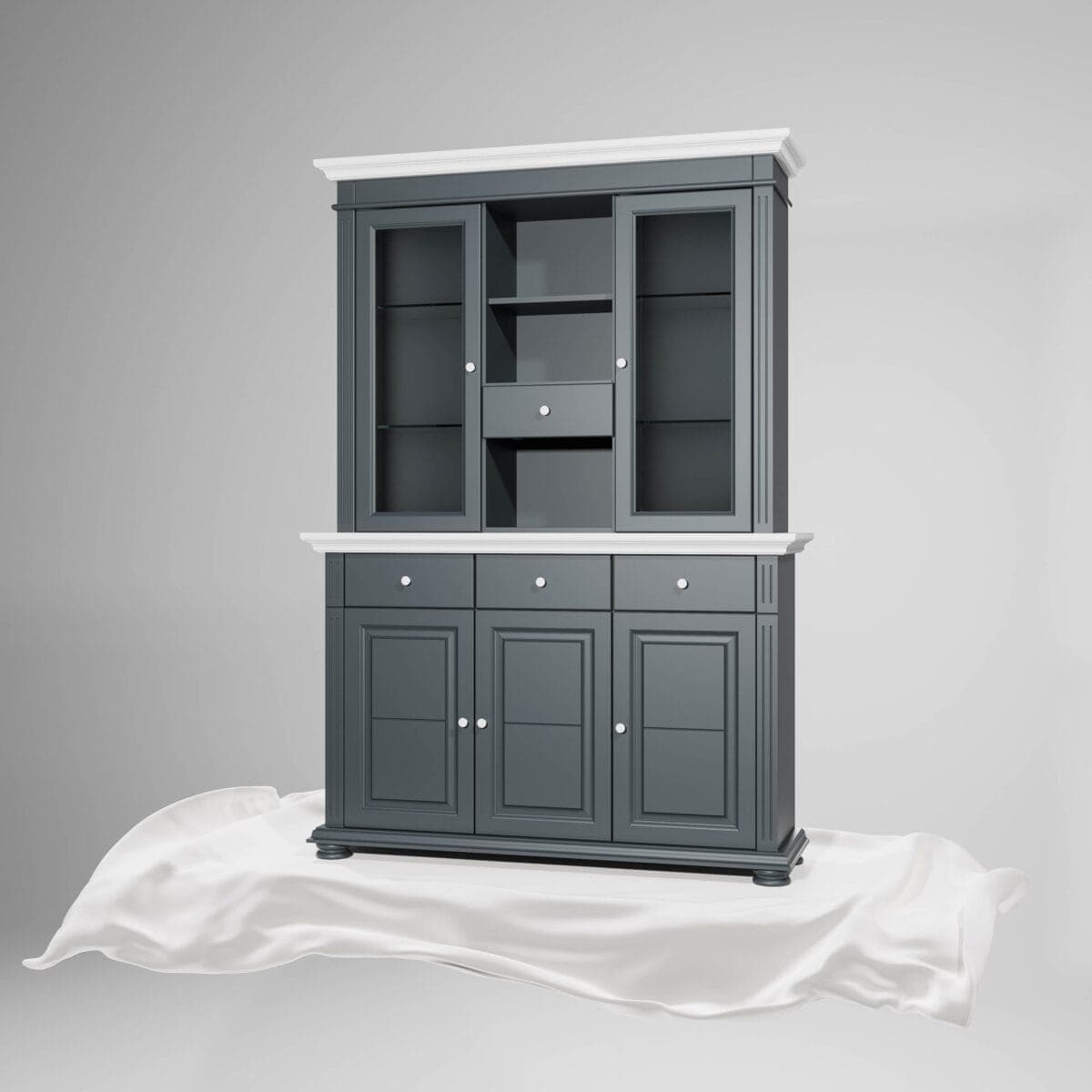 Sideboard mit Vitrine Skagen aus Massivholz, Anthrazit