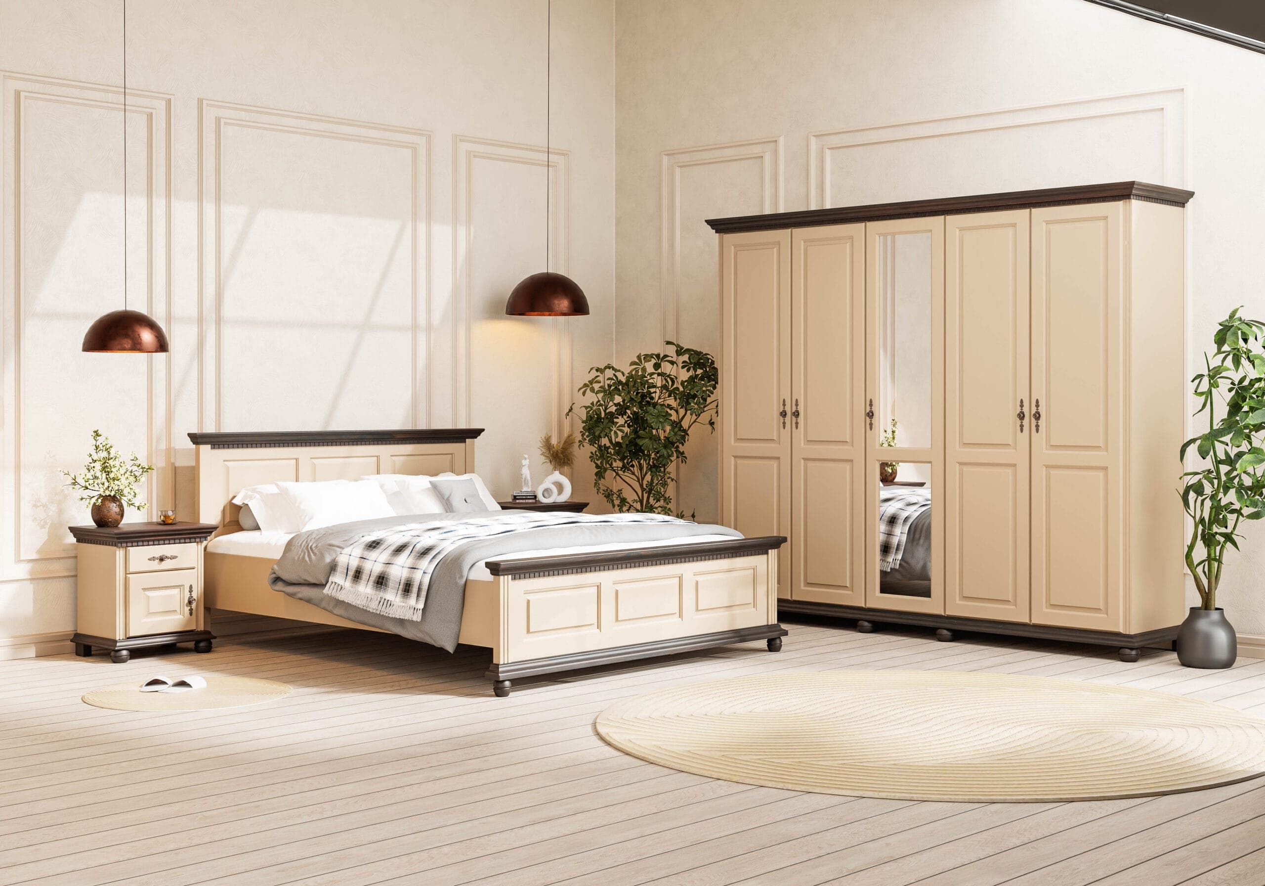 Schlafzimmer-Set Fjord in Taupe aus Massivholz