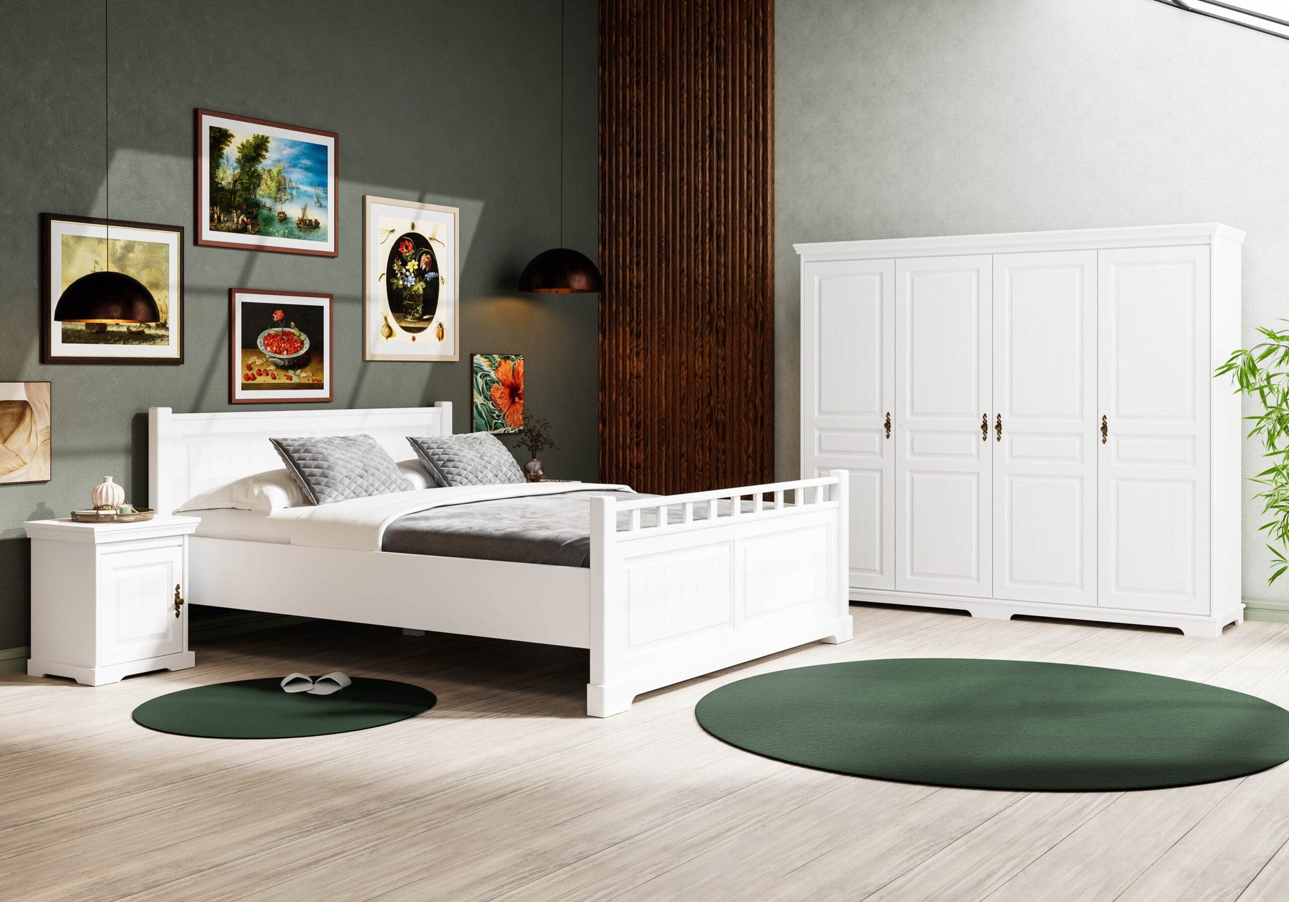 Schlafzimmer-Set „Linnea“ aus Massivholz mit Bett & Schrank