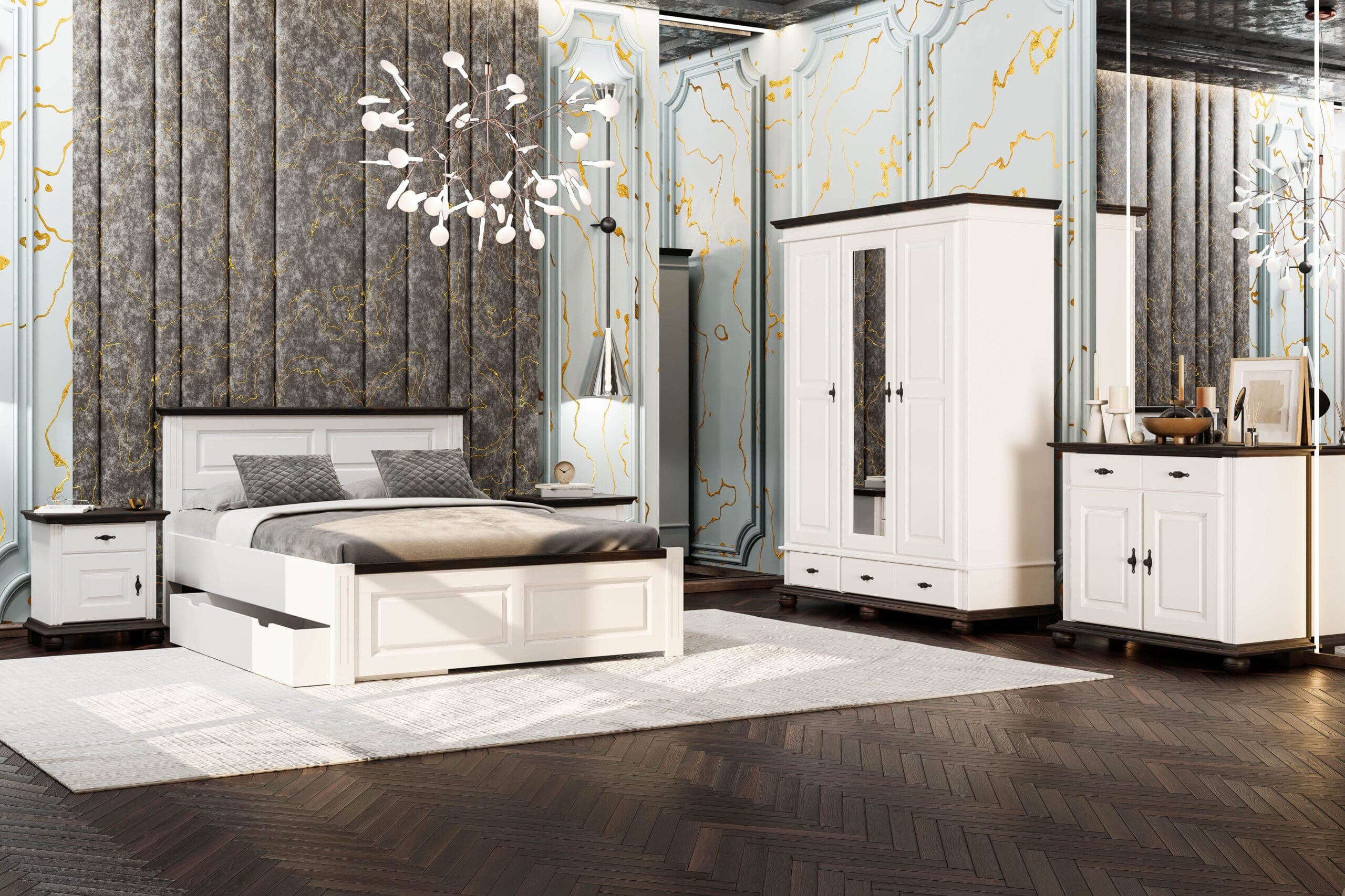 Schlafzimmer Nordby 2 – Massivholzbett mit Bettkasten & Schrank