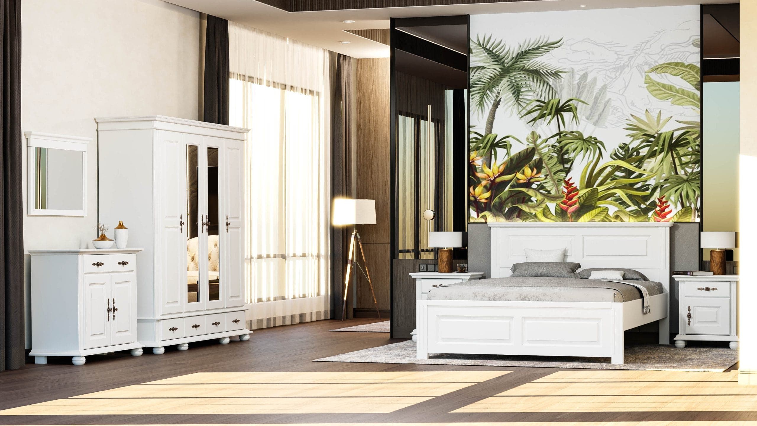 Massivholz-Schlafzimmer Nordby 6 mit Bett und Kleiderschrank
