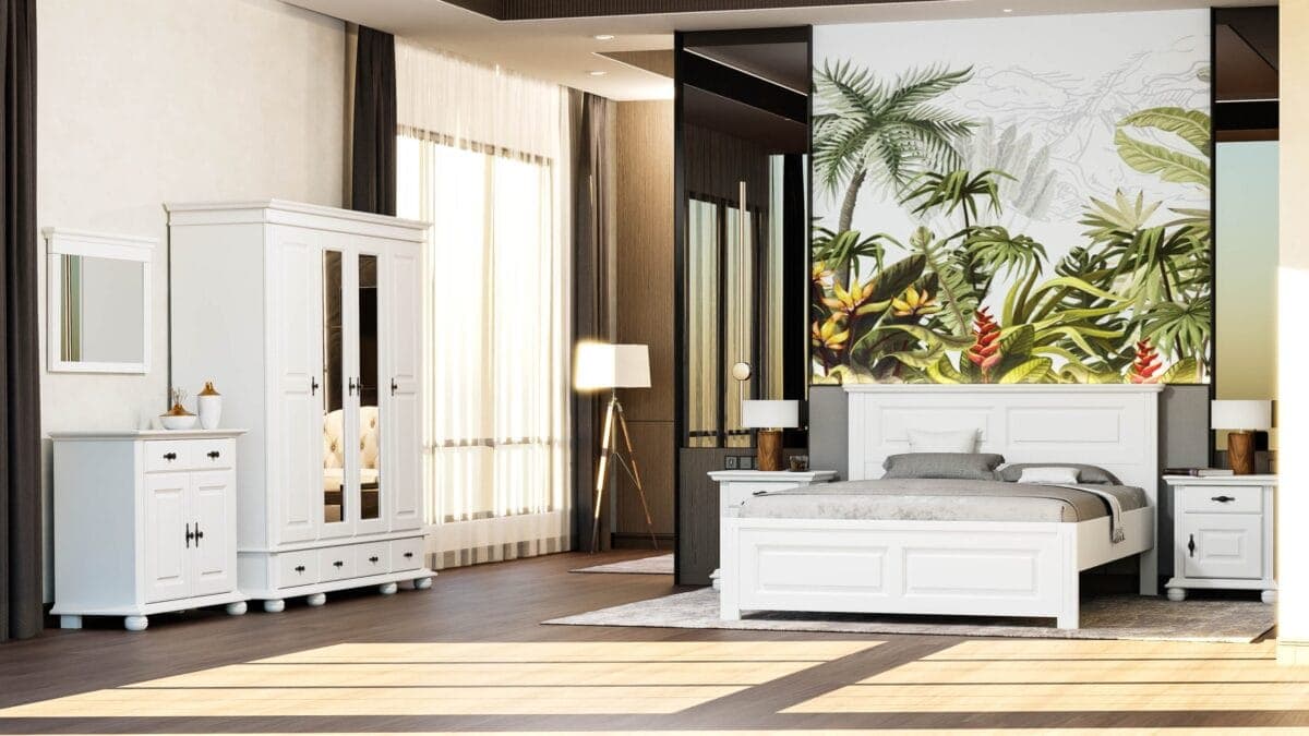Massivholz-Schlafzimmer Nordby 6 mit Bett und Kleiderschrank