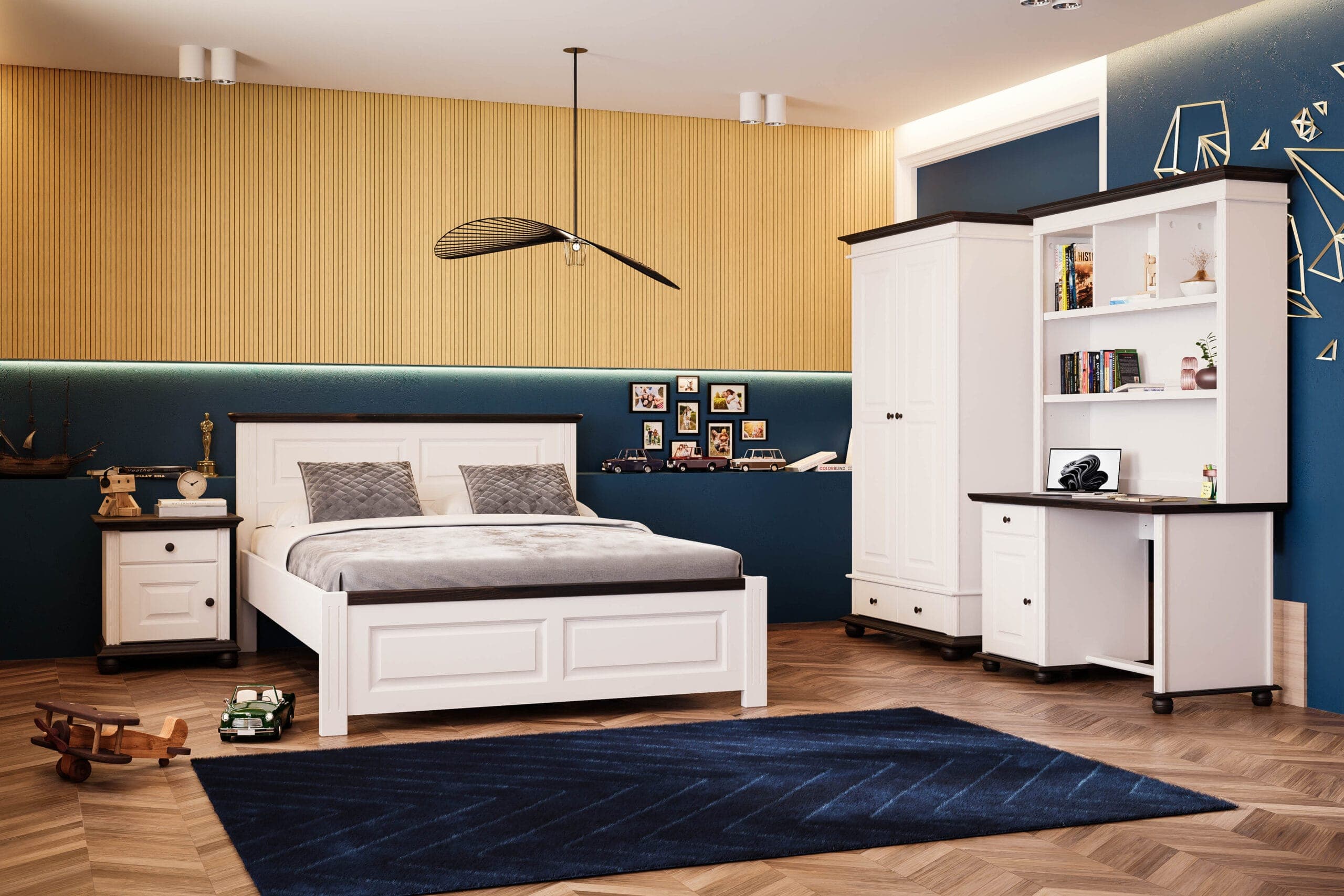 Nordby-Schlafzimmer aus Massivholz mit Bett und Kleiderschrank