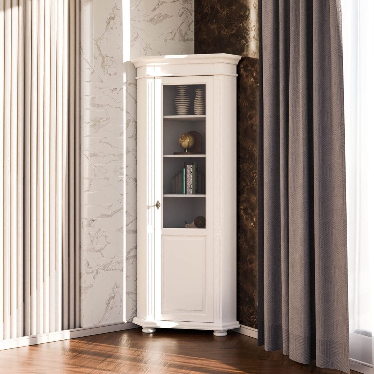 Eckbuffet aus Massivholz mit eleganter Glasfront