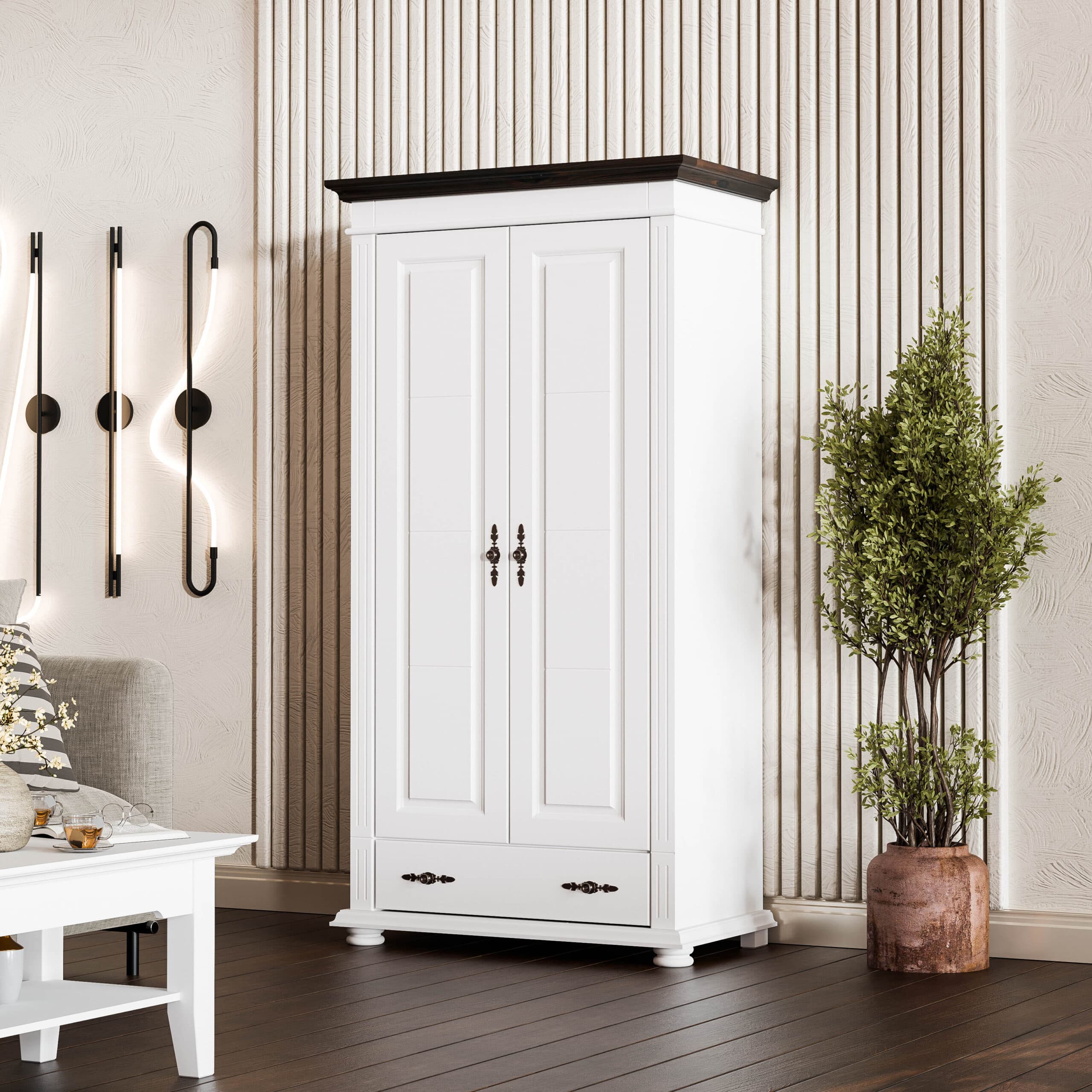 2-türiger Massivholzschrank „Skagen“ mit Kleiderstange