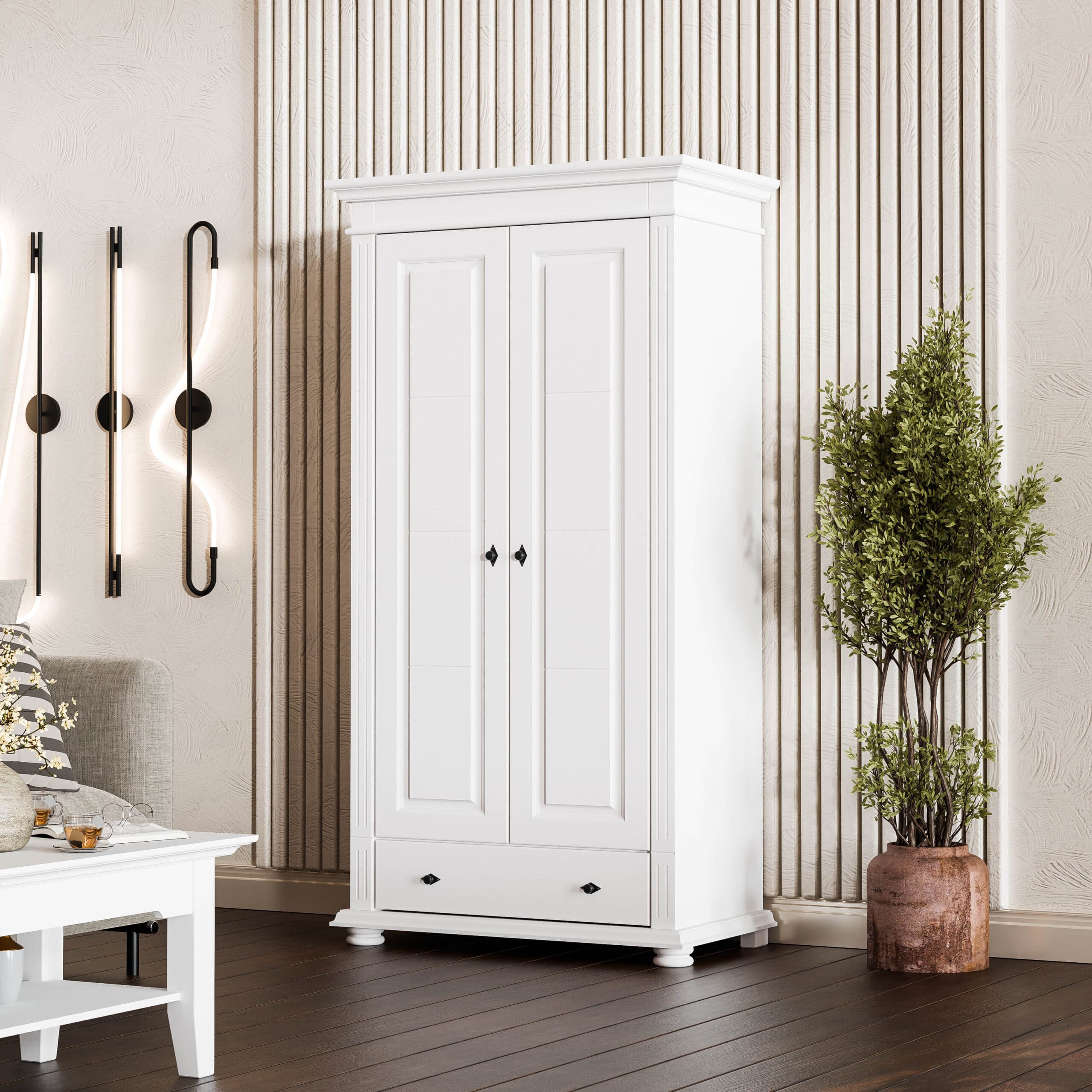 2-türiger Massivholzschrank „Skagen“ mit Kleiderstange