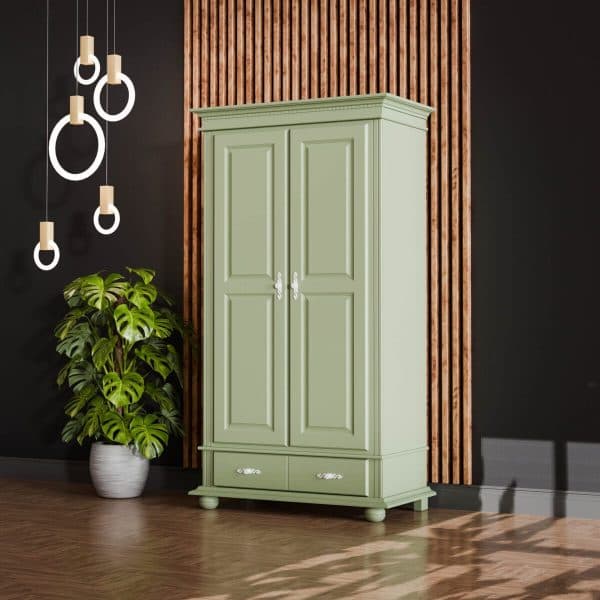 Massivholz-Kleiderschrank Fjord Salbei, 2 Türen, 110 cm