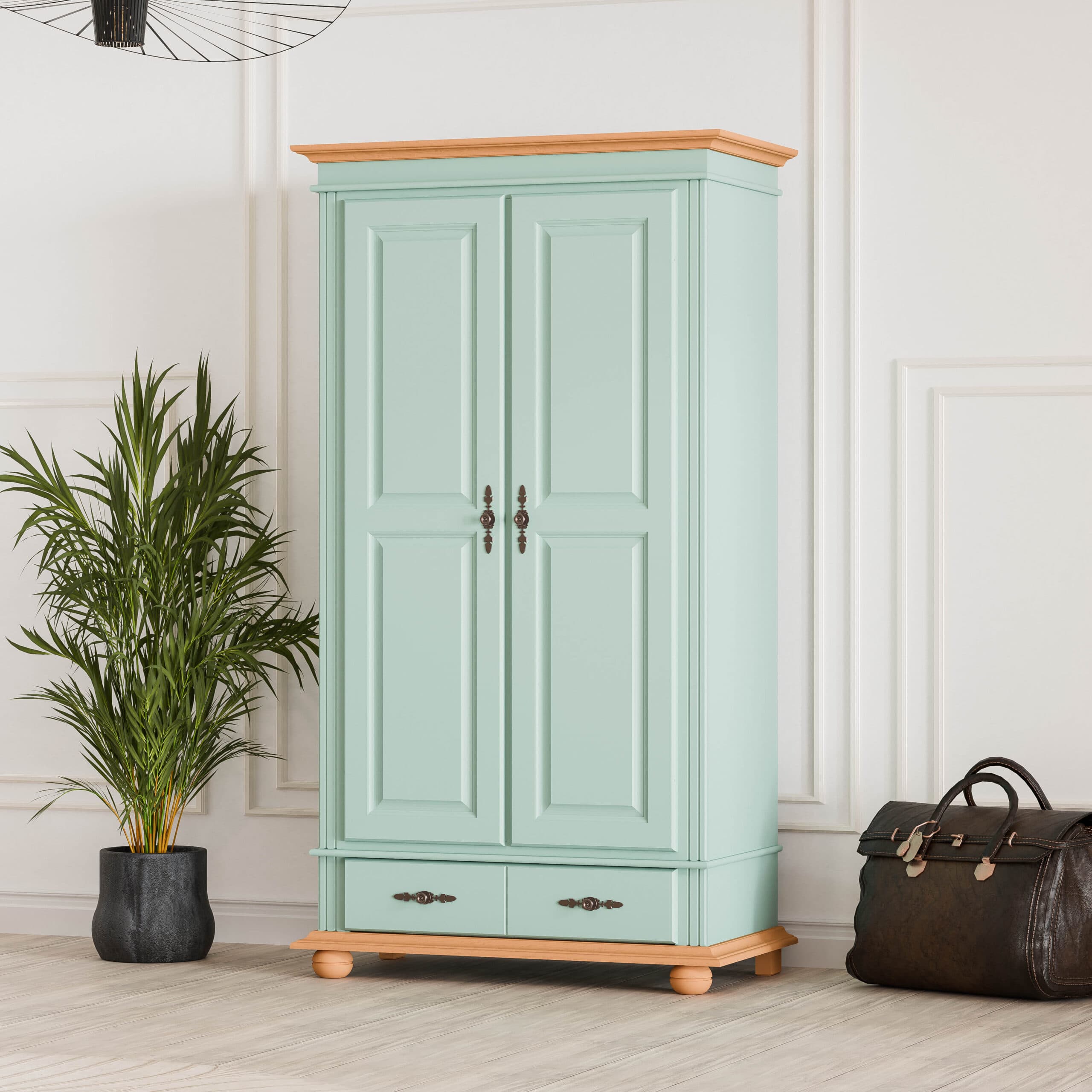 Massivholzschrank Nordby, 2-türig, Pastell-Türkis, 110 cm