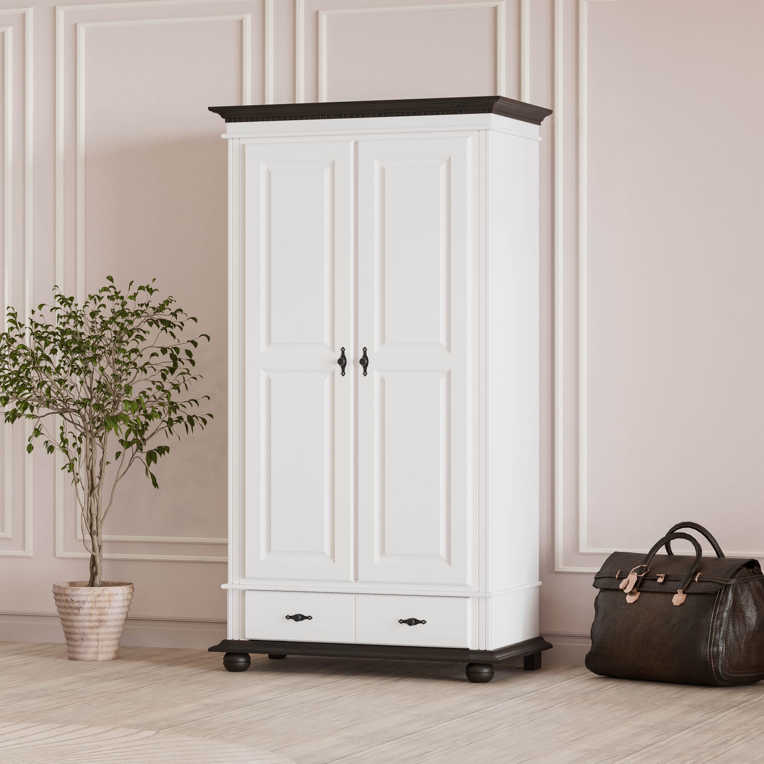 Massivholz-Schrank Fjord mit 2 Türen und Schublade, 110 cm