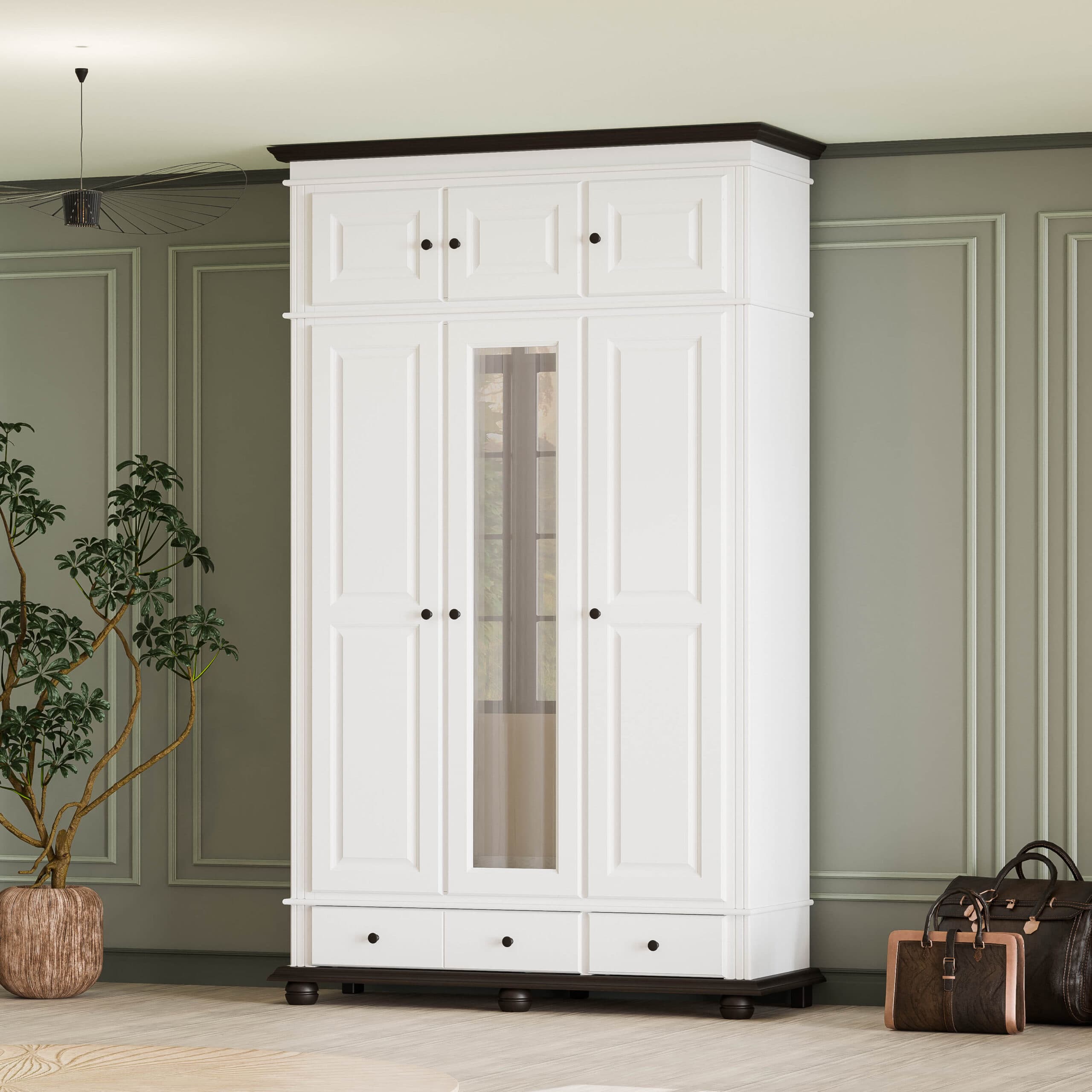 Massivholzschrank Nordby mit 3 Türen und 2 Schubladen, 260 cm
