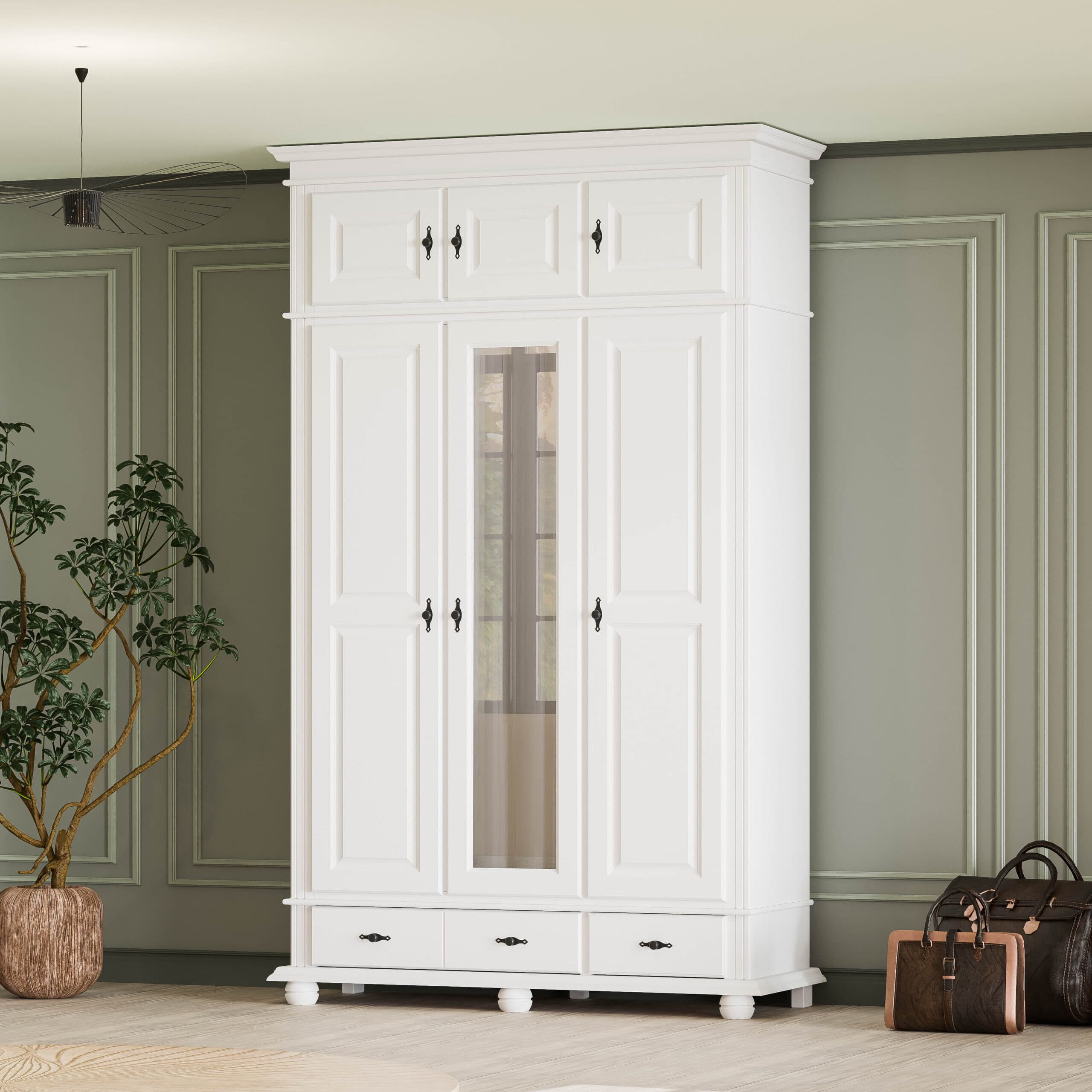 Massivholzschrank Nordby mit 3 Türen und 2 Schubladen, 260 cm