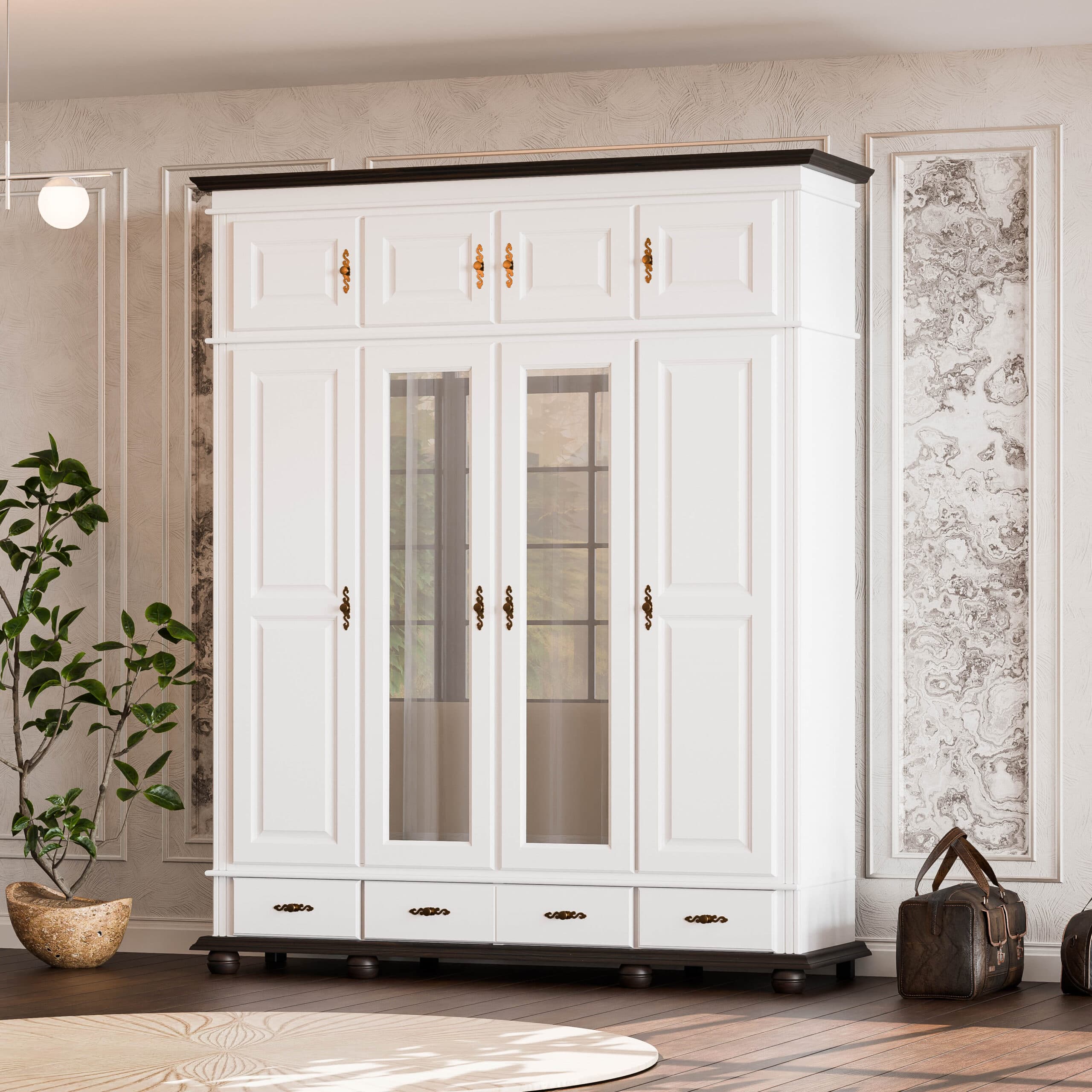 Nordby Massivholzschrank mit 4 Türen, Höhe 260 cm