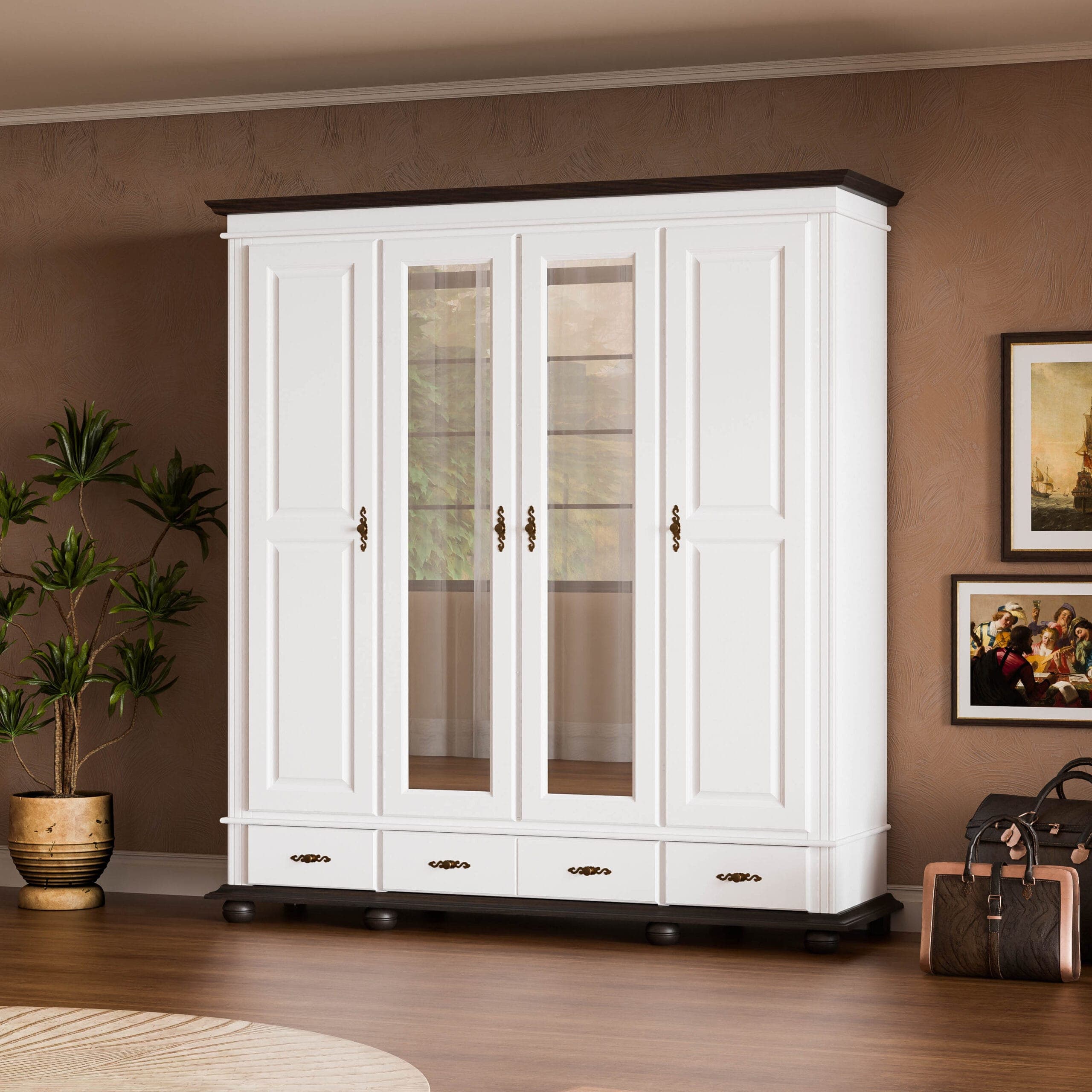 Massivholzschrank „Nordby“ 220 mit 4 Türen, 3 Schubladen