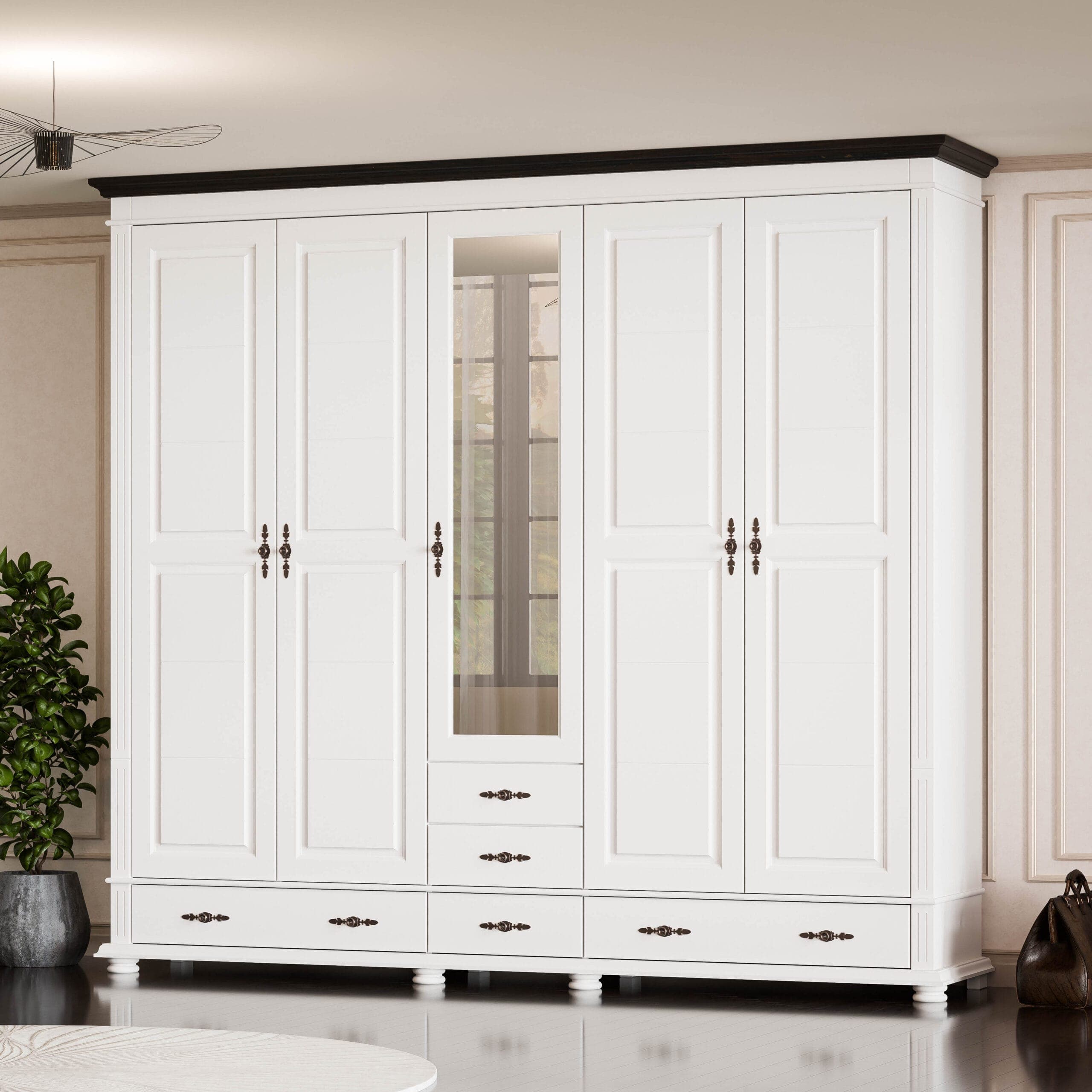 Skagen Massivholzschrank mit 5 Türen und Schubladen, 242 cm