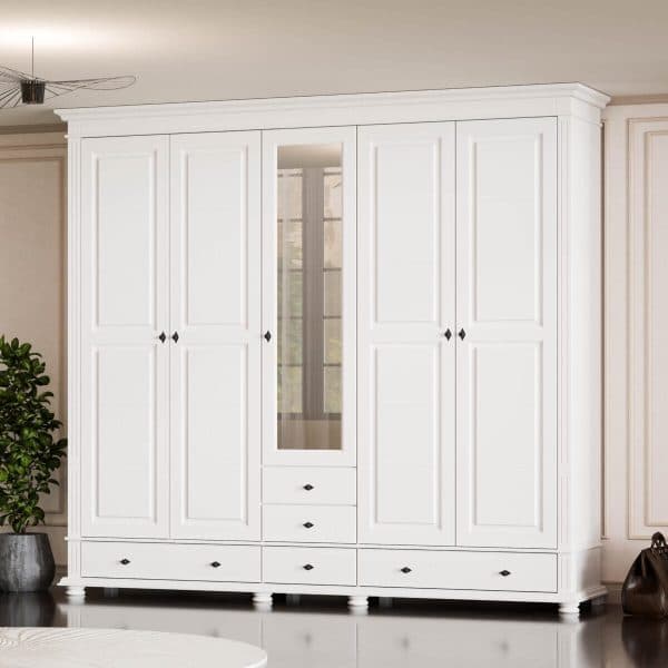 Skagen Massivholzschrank mit 5 Türen und Schubladen, 242 cm