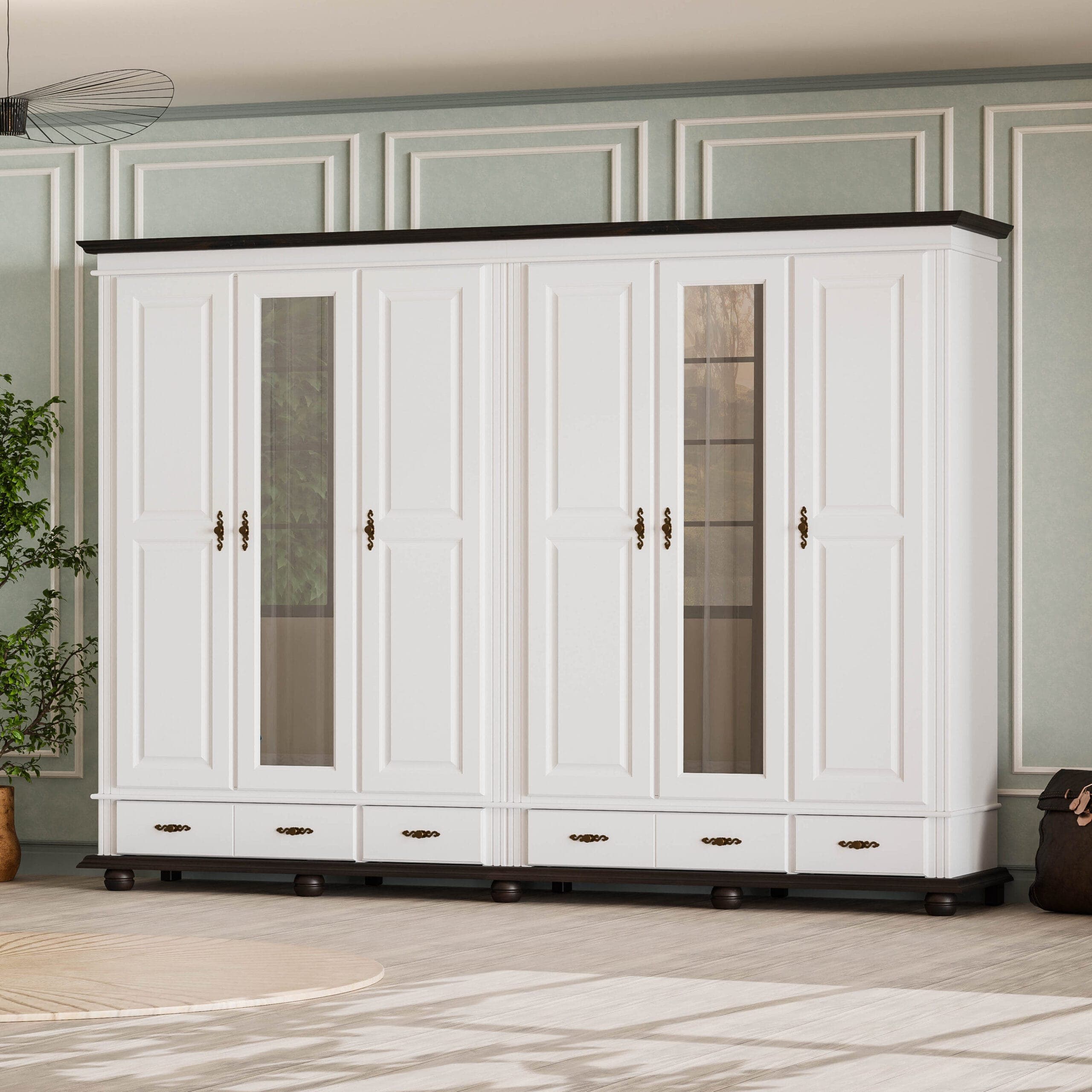 Nordby Massivholzschrank mit 6 Türen und Schubladen, 220 cm
