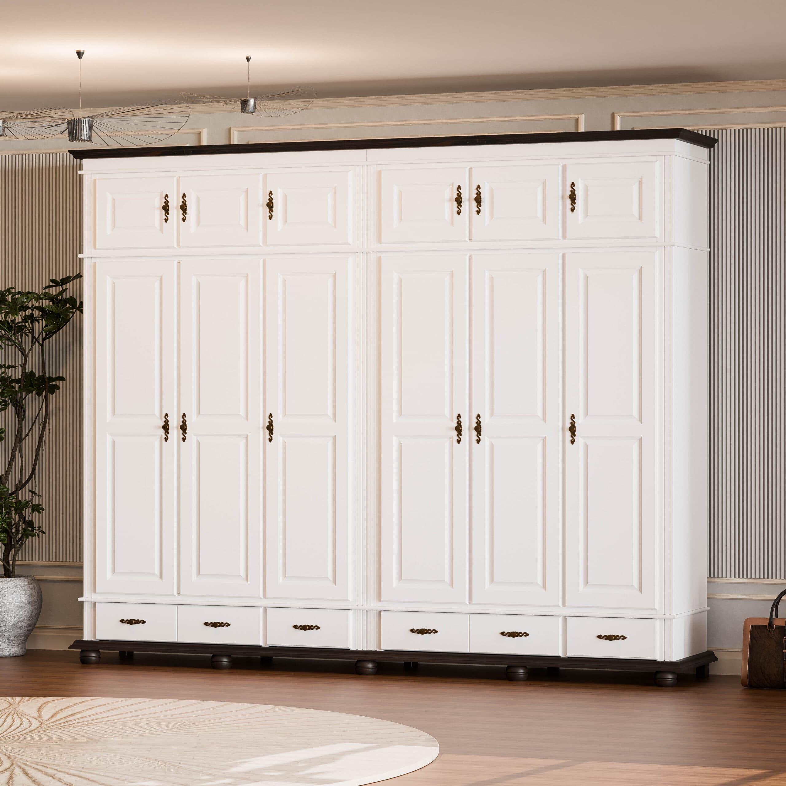 6-türiger Massivholzschrank Nordby mit Spiegel, 260 cm