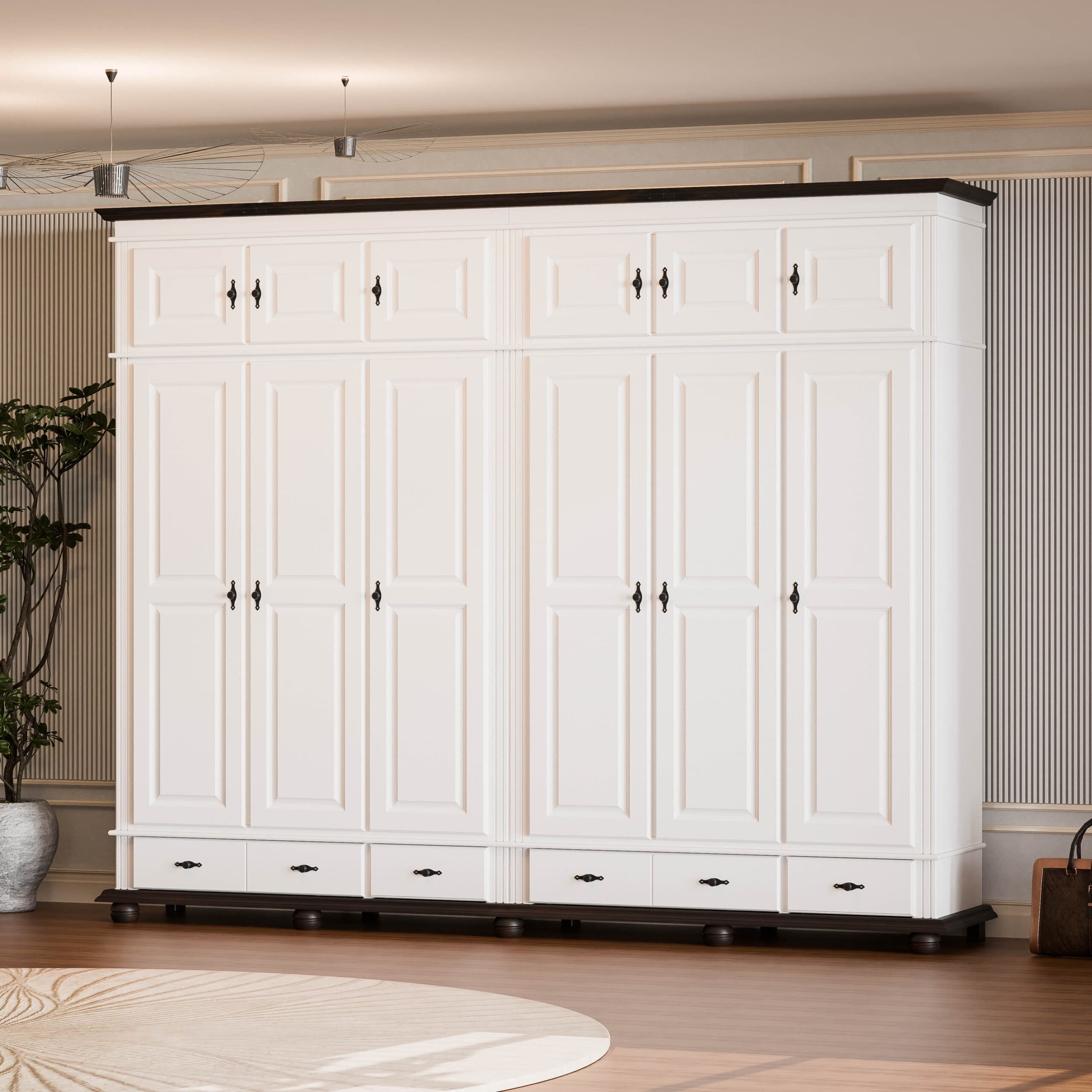 6-türiger Massivholzschrank Nordby mit Spiegel, 260 cm