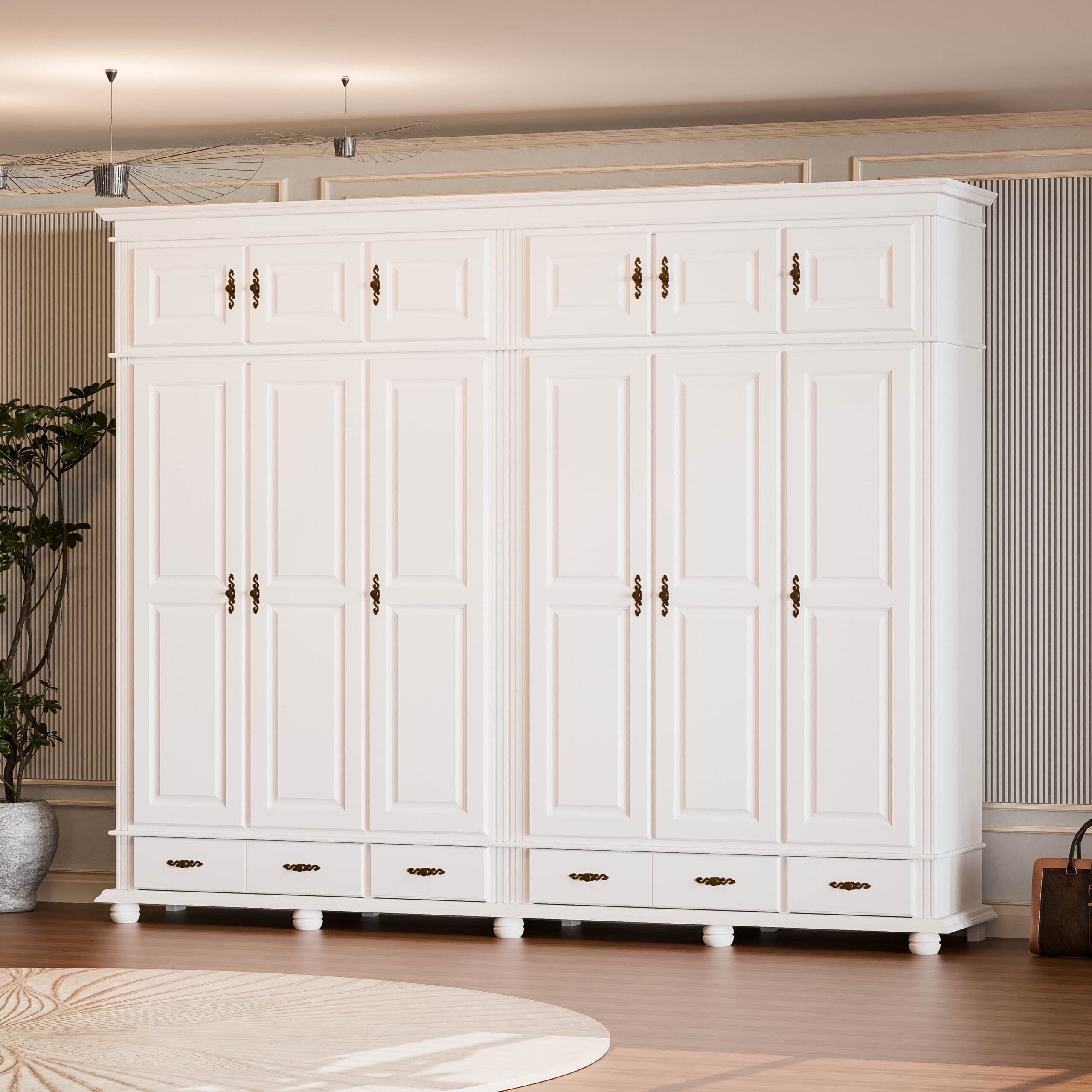 6-türiger Massivholzschrank Nordby mit Spiegel, 260 cm