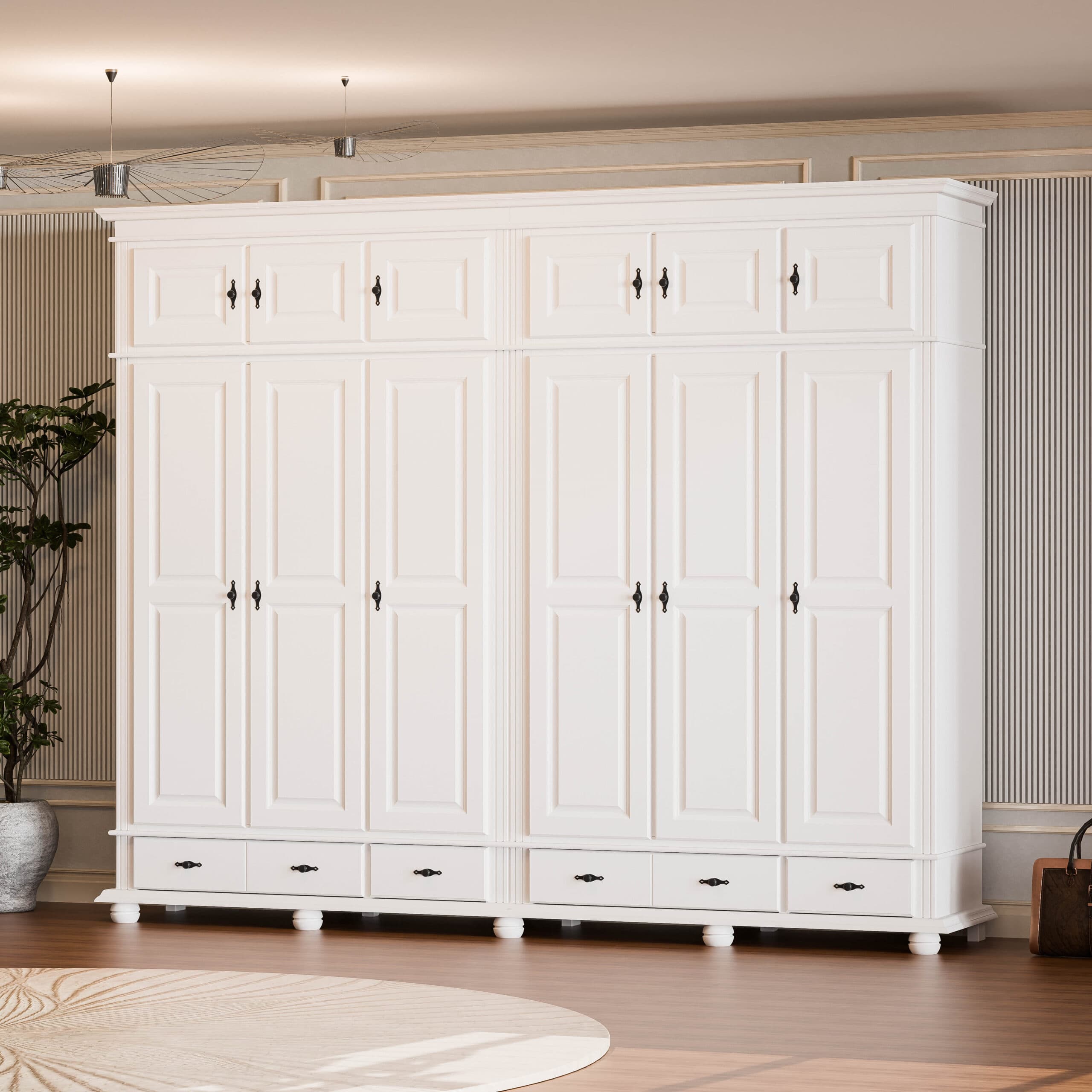 6-türiger Massivholzschrank Nordby mit Spiegel, 260 cm
