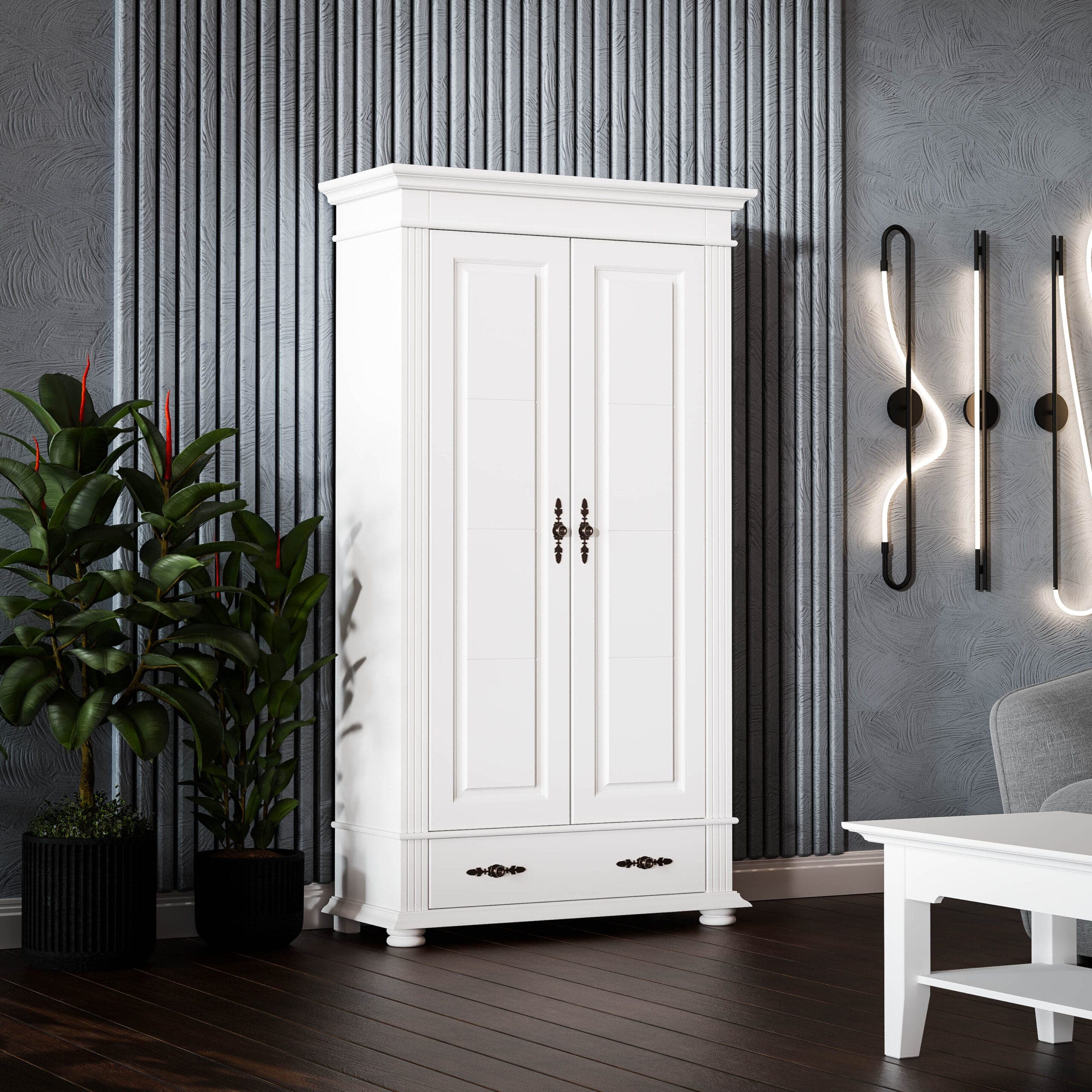 2-türiger Massivholzschrank Skagen mit Kleiderstange und Regalböden