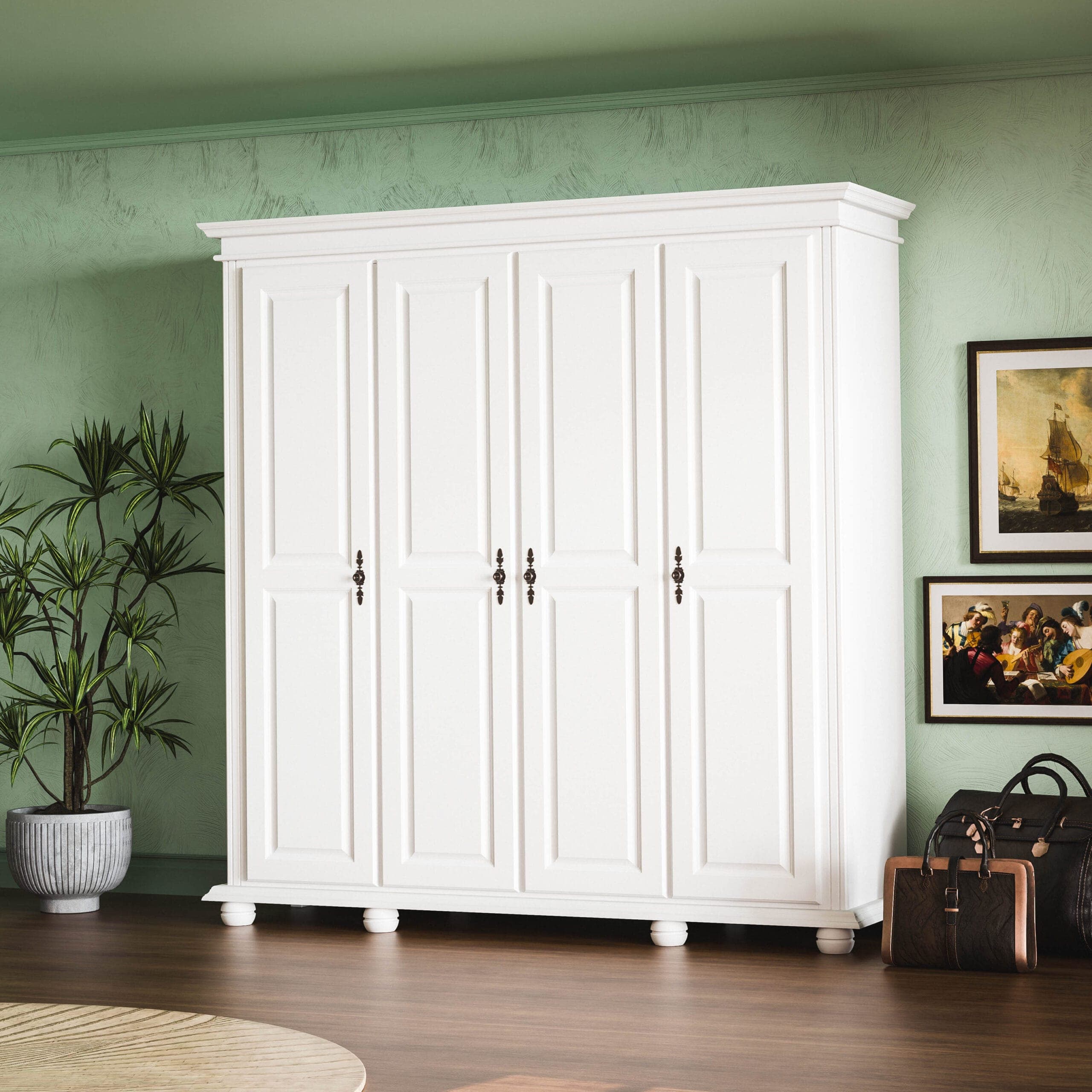 4-türiger Massivholz-Kleiderschrank „Nordby“ mit Paneelen